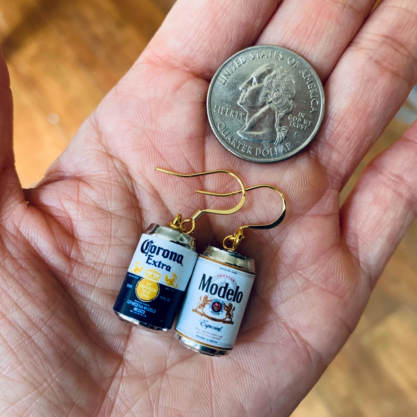 Miniature Beer Can Drop Earrings/Alcohol Dangle Earrings/Beer Lover Gifts/Miniature earrings/Fun Gift for Her/18K Gold Plated/Free Gift