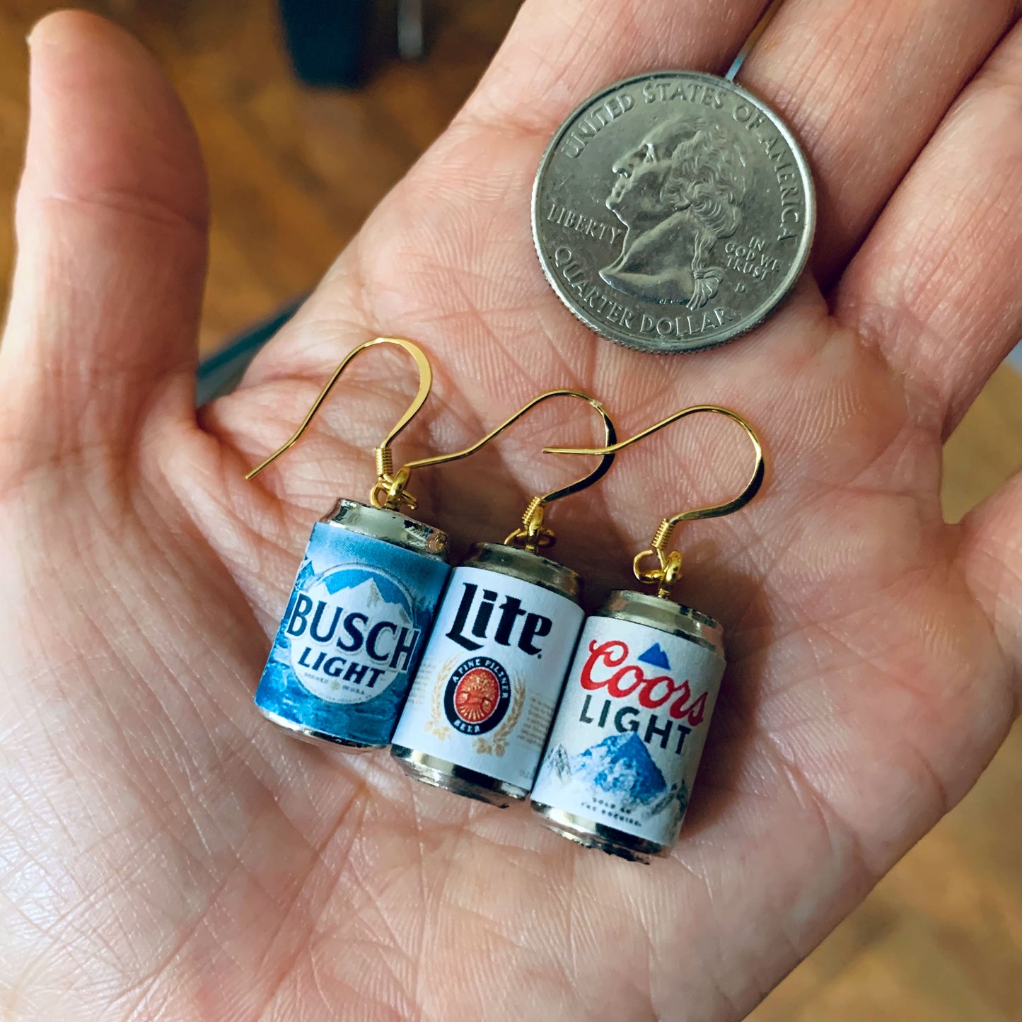 Classic Light Beer Can Drop Earrings/Alcohol Dangle Earrings/Beer Lover Gifts/Miniature earrings/Fun Gift for Her/18K Gold Plated/Free Gift