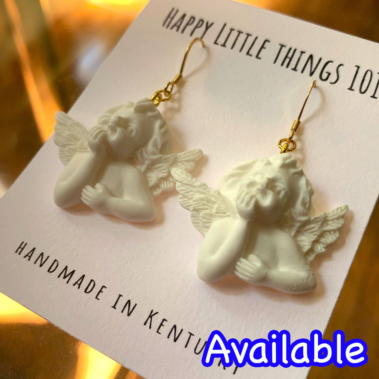 Gold Cupid Angel Dangle Earrings, Angel Statue Drop Earrings, Baroque Angel Earrings, 18K Gold Plated Hooks, Free Gift