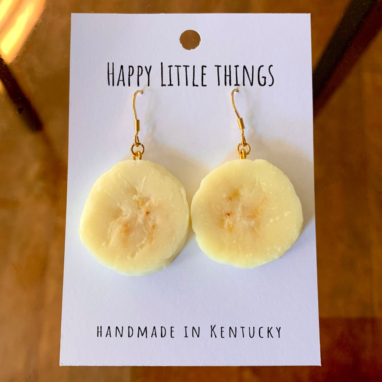 Banana Slice Earrings/Faux Banana Slice Charm/Fruit Accessories/Fun Party Earrings/Silly Gift for Her/18K Gold Plated/Free Gift