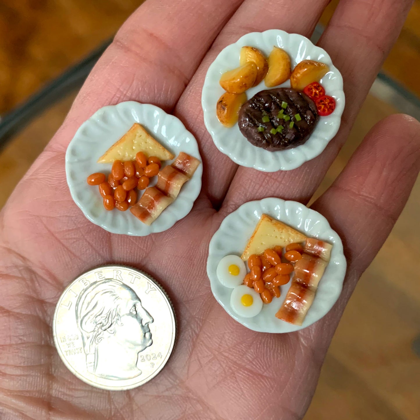 Breakfast Plate Stud Earrings/Bacon & Two Eggs Plate/Bacon and Bean Plate/funny Earrings for Her/Food Earrings/18K Gold Plated/Free Gift Box