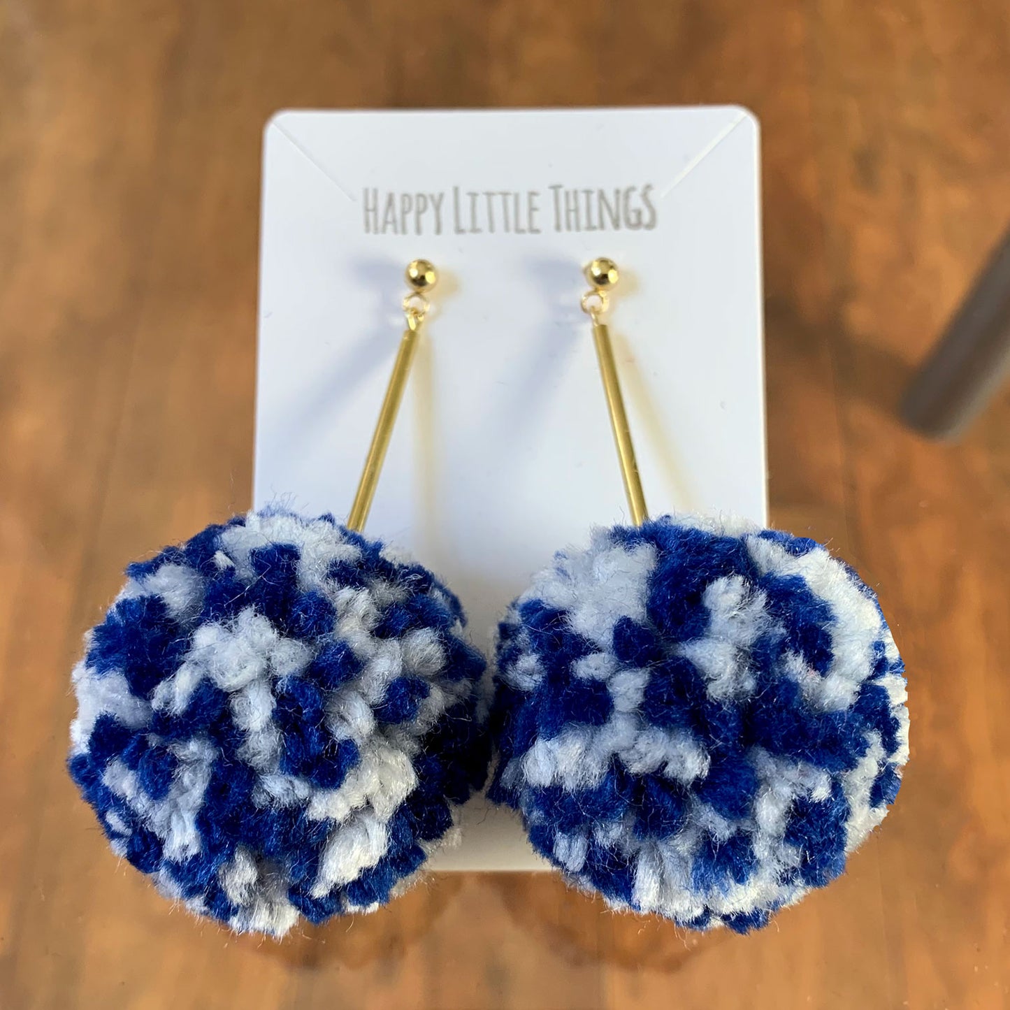 College Cheerleader Dangle Earrings, Handmade Pom Pom Drop Earrings, Pom Pom Brass Tube Earrings, School Game Day Earrings, Free Gift