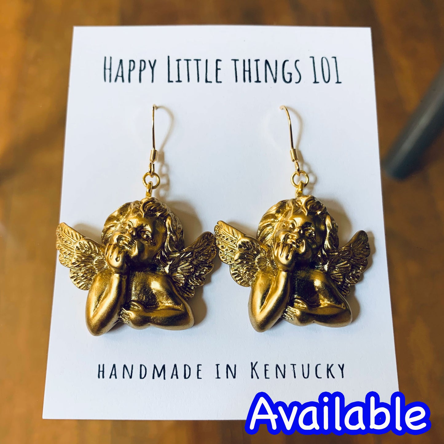 White Cupid Angel Dangle Earrings, Angel Statue Drop Earrings, Baroque Angel Earrings, 18K Gold Plated Hooks, Free Gift