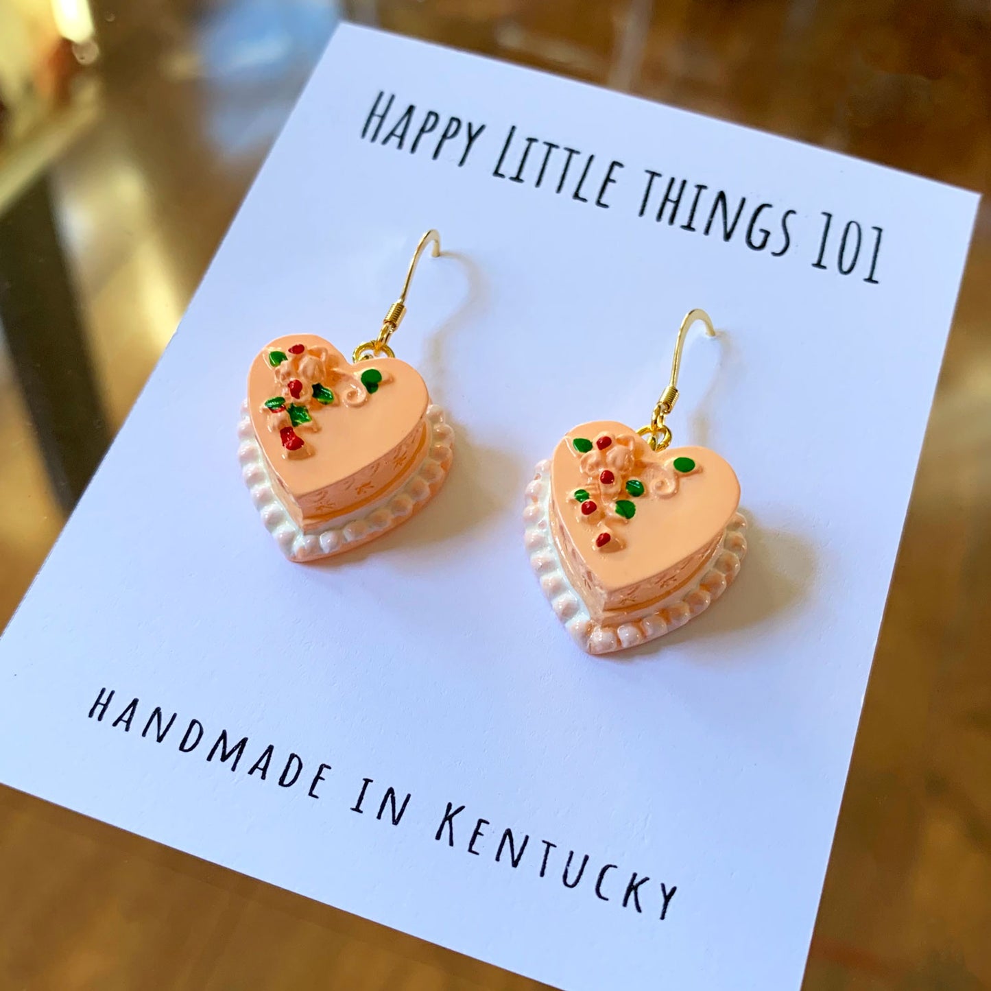 Heart Shaped Cake Earrings/Valentines Day Gift for Her/Pink Cake Earrings/Cute & Fun Earrings/Cake Lover Gifts/18K Gold Plated/Free Gift Box
