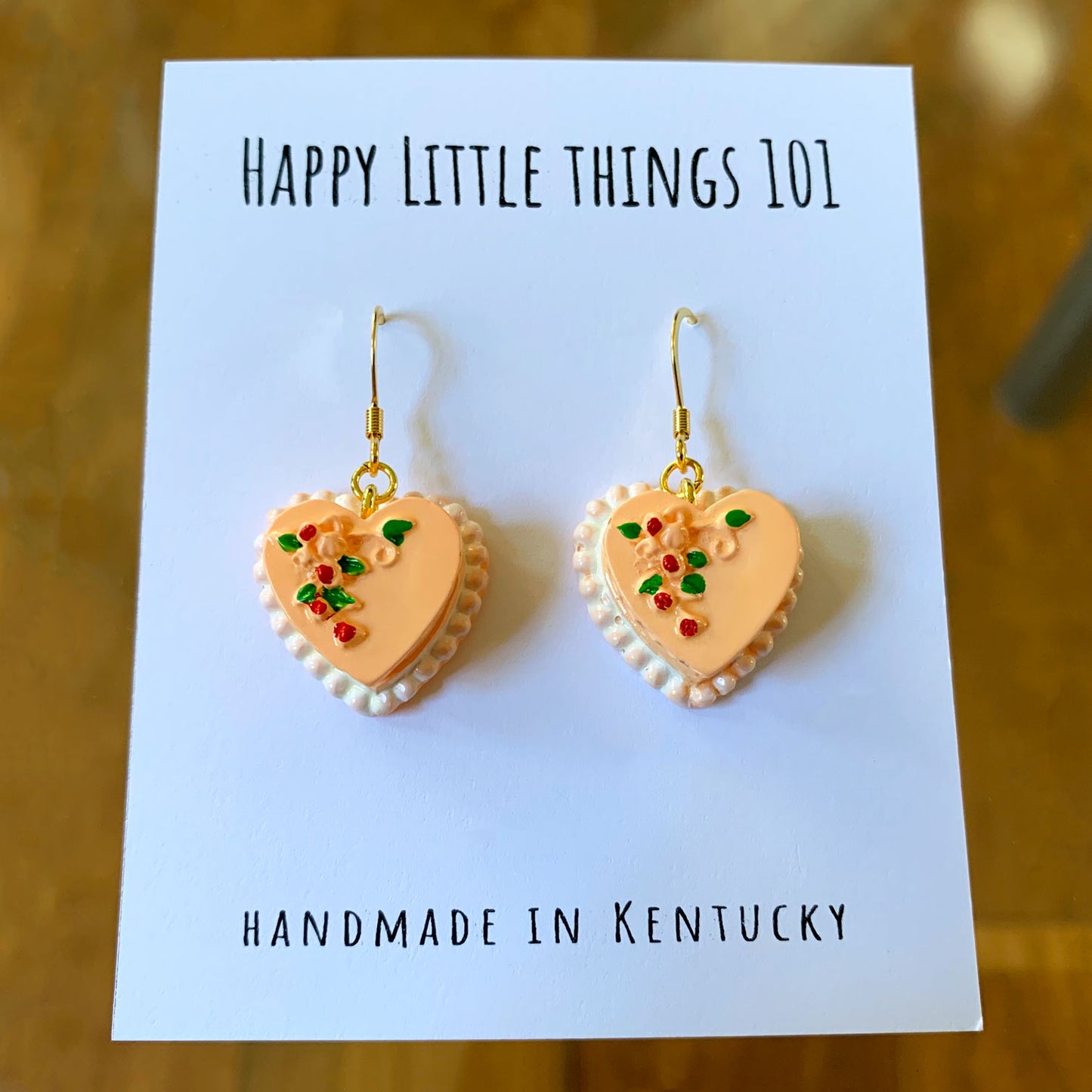 Heart Shaped Cake Earrings/Valentines Day Gift for Her/Pink Cake Earrings/Cute & Fun Earrings/Cake Lover Gifts/18K Gold Plated/Free Gift Box