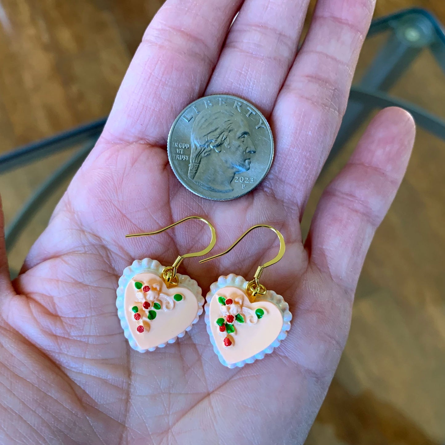 Heart Shaped Cake Earrings/Valentines Day Gift for Her/Pink Cake Earrings/Cute & Fun Earrings/Cake Lover Gifts/18K Gold Plated/Free Gift Box