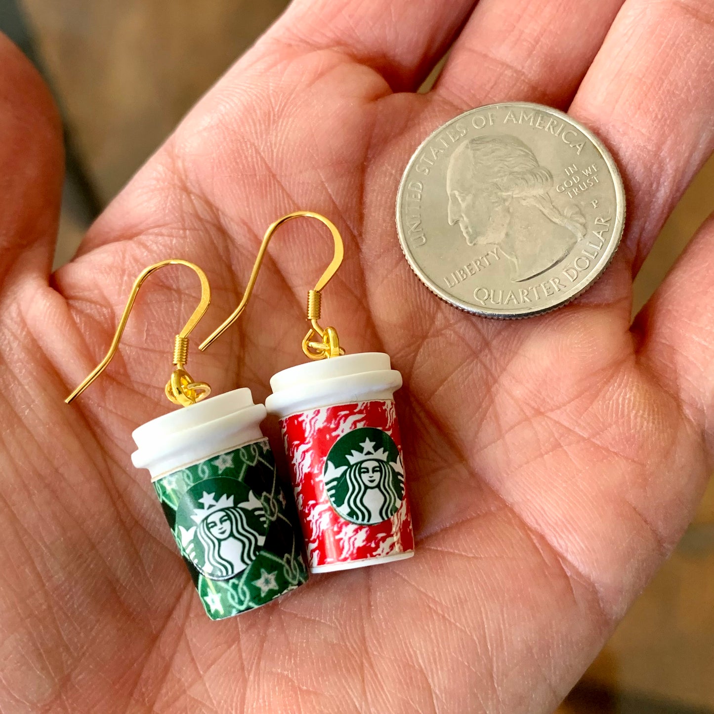 Coffee To Go Cup Earrings/Coffee Lover Gifts/Cute & Fun Gift for Her/18K Gold Plated Hooks/Free Gift