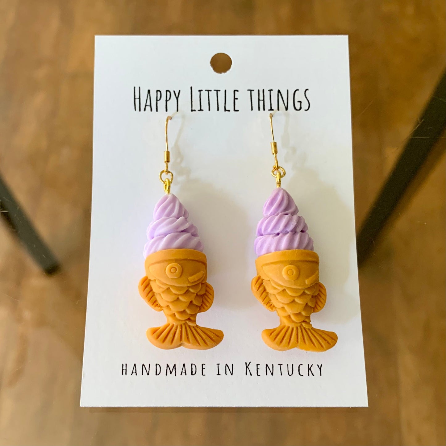 Miniature Taiyaki Soft Serve Ice Cream Earrings/Taiyaki Ice Cream Drop Earrings/Cute & Fun Accessories/Taiyaki Lover Gifts/Free Gift Box