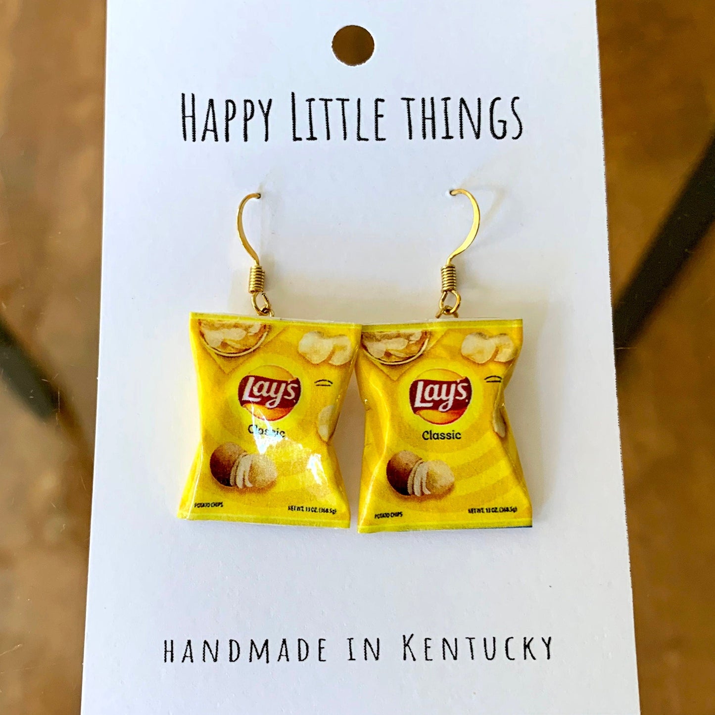 Mini Chip Bag Drop Earrings/Snack Bag Earrings/Food Earrings/Fun Gift for Her/Handmade Miniature Earrings/18K Gold Plated/Free Gift Box