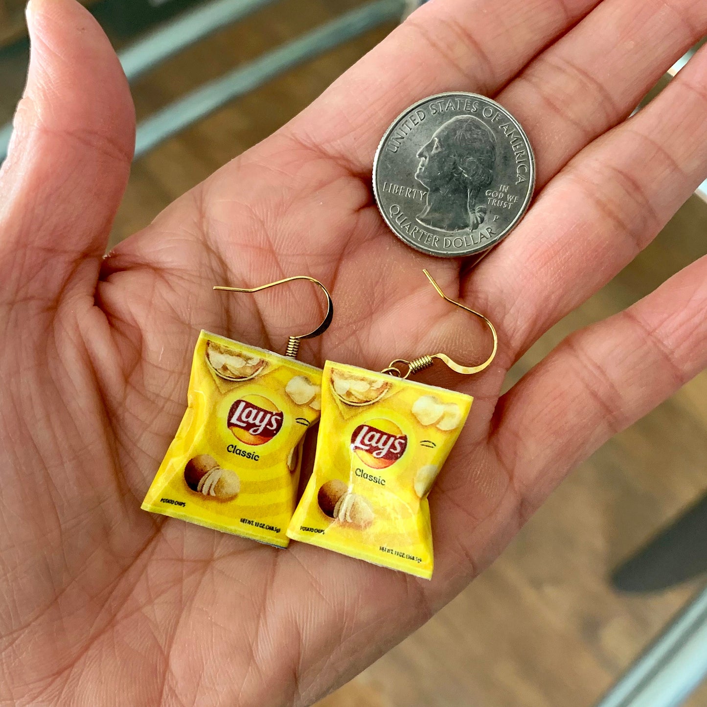 Mini Chip Bag Drop Earrings/Snack Bag Earrings/Food Earrings/Fun Gift for Her/Handmade Miniature Earrings/18K Gold Plated/Free Gift Box