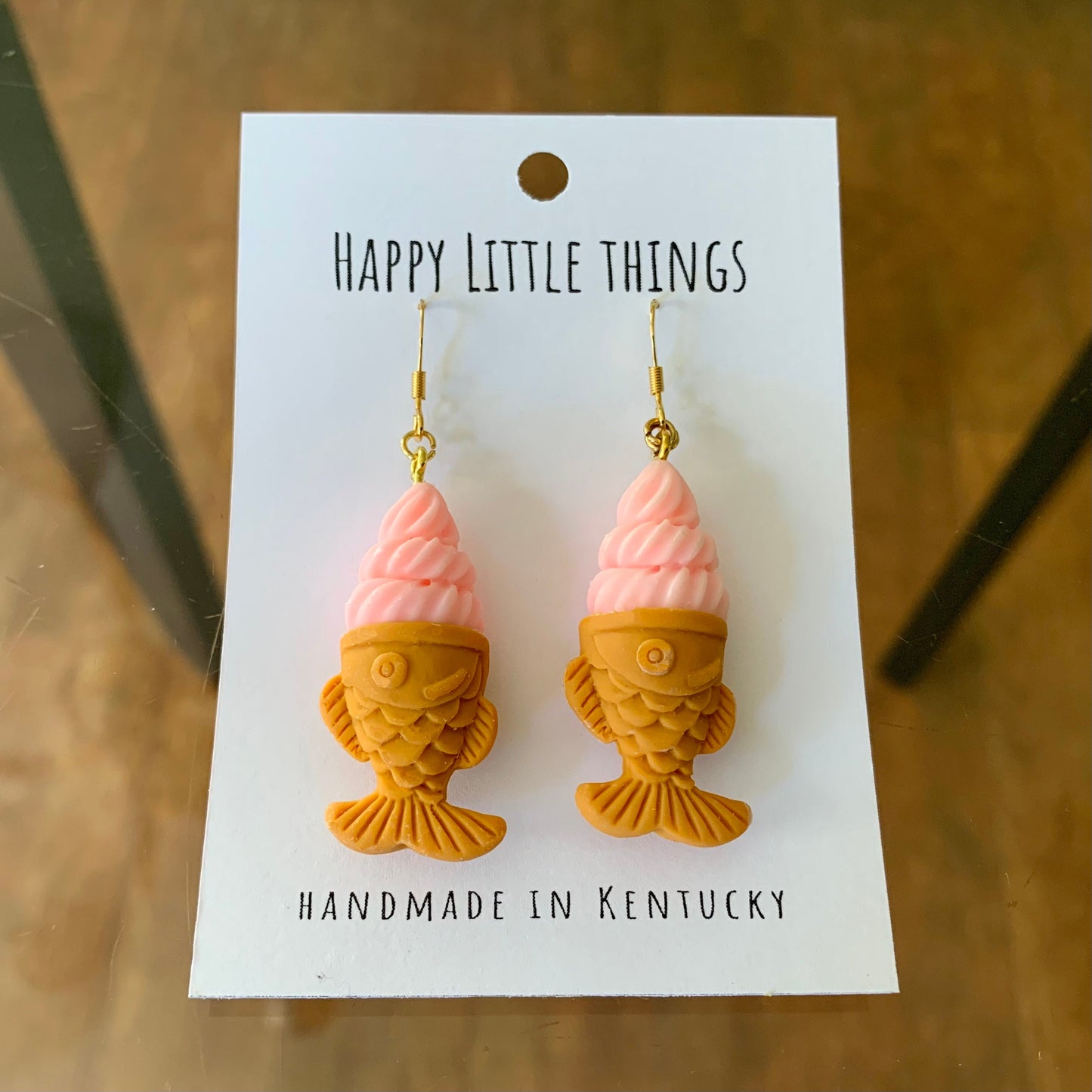 Miniature Taiyaki Soft Serve Ice Cream Earrings/Taiyaki Ice Cream Drop Earrings/Cute & Fun Accessories/Taiyaki Lover Gifts/Free Gift Box