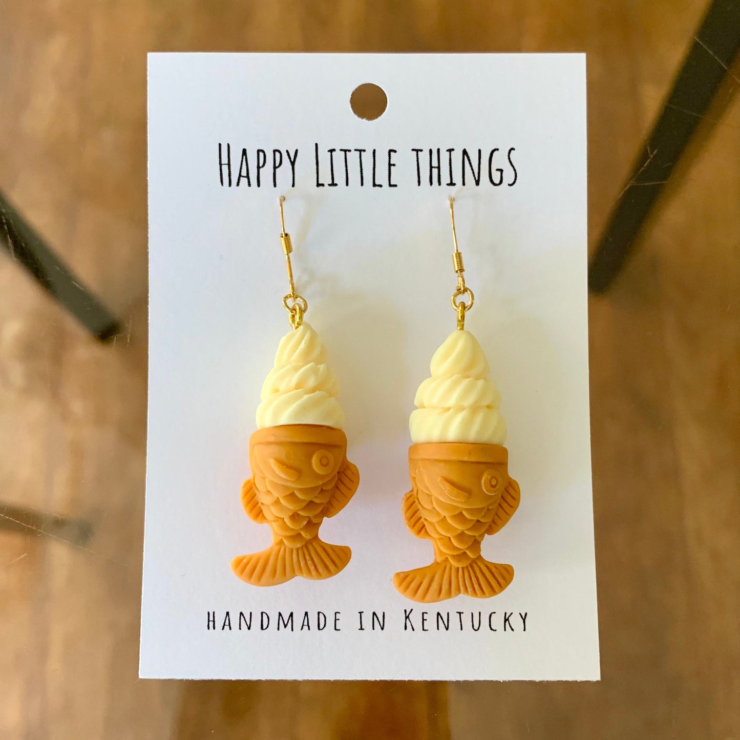 Miniature Taiyaki Soft Serve Ice Cream Earrings/Taiyaki Ice Cream Drop Earrings/Cute & Fun Accessories/Taiyaki Lover Gifts/Free Gift Box