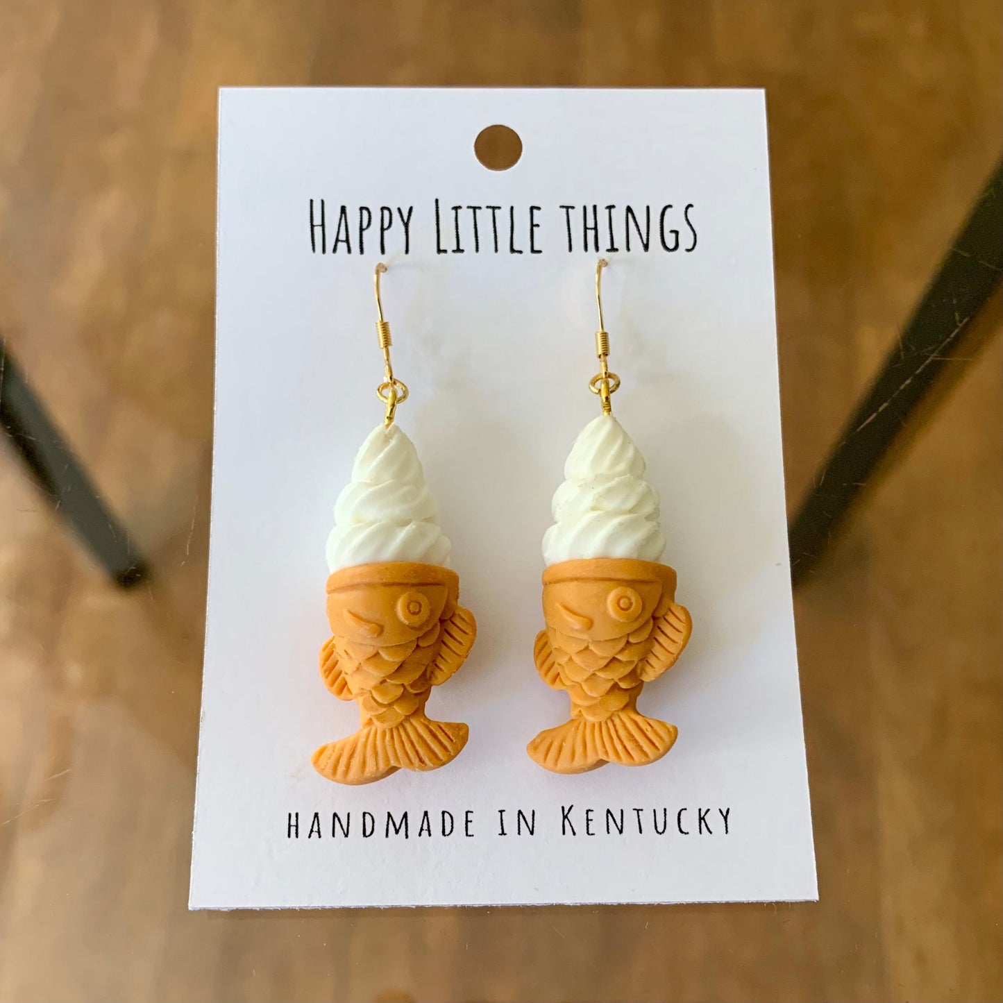 Miniature Taiyaki Soft Serve Ice Cream Earrings/Taiyaki Ice Cream Drop Earrings/Cute & Fun Accessories/Taiyaki Lover Gifts/Free Gift Box