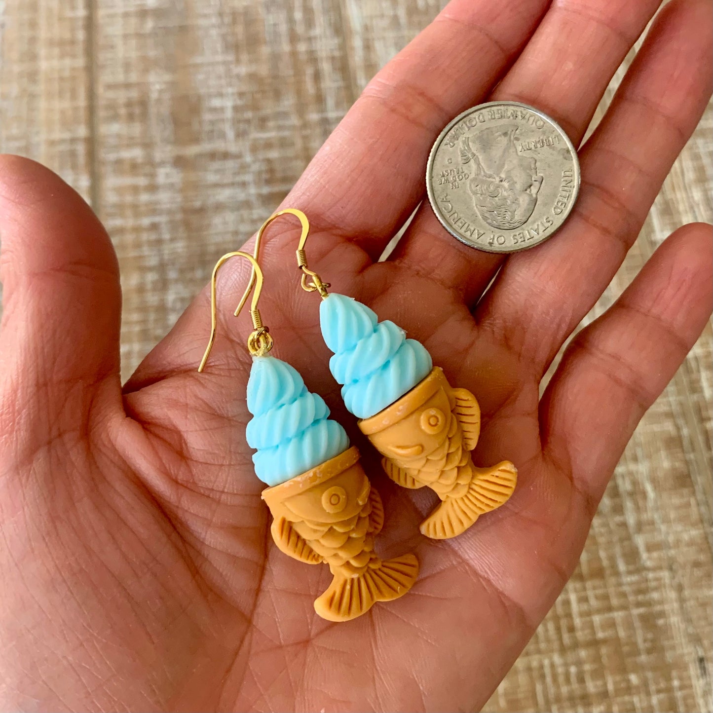 Miniature Taiyaki Soft Serve Ice Cream Earrings/Taiyaki Ice Cream Drop Earrings/Cute & Fun Accessories/Taiyaki Lover Gifts/Free Gift Box
