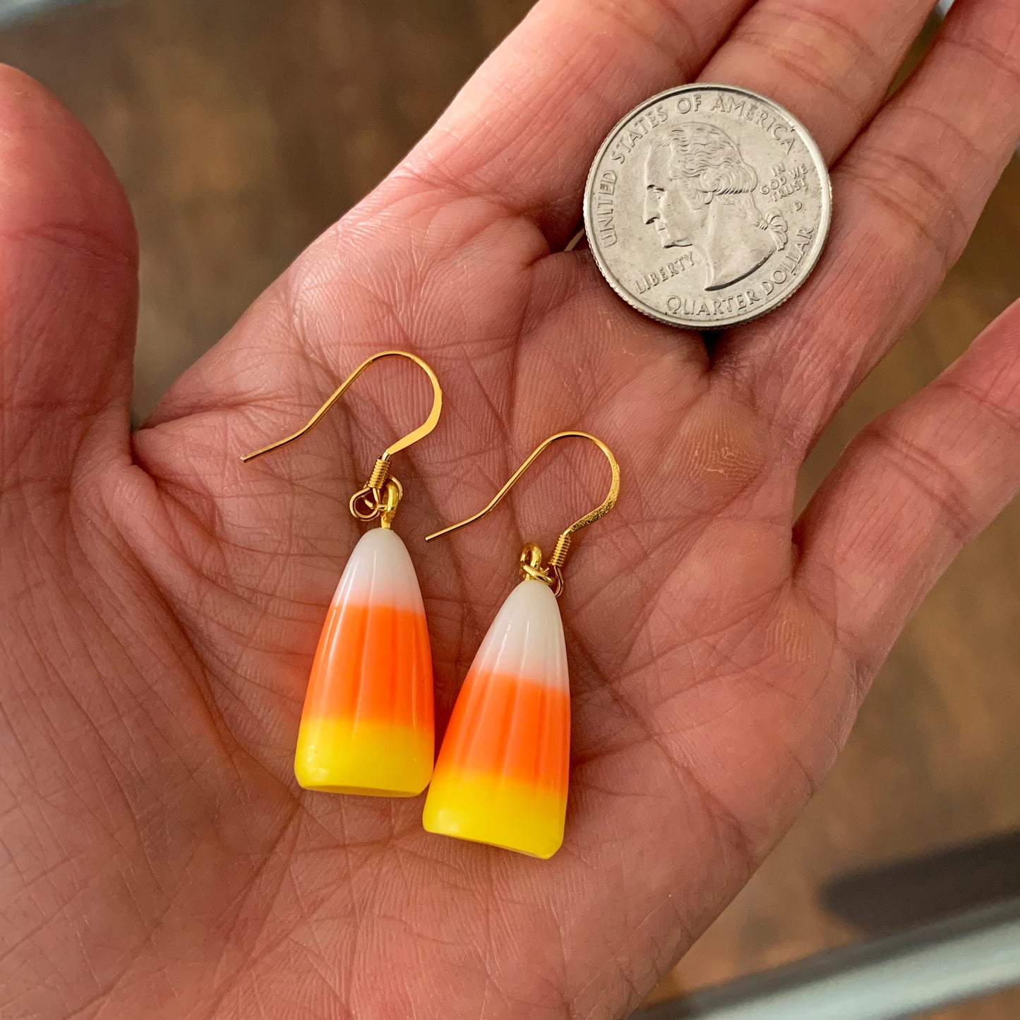Candy Corn Earrings/Halloween Season Accessories/Candy Drop Earrings/Fall Season Gifts/Cute & Fun Gift for Her/18K Gold Plated/Free Gift Box