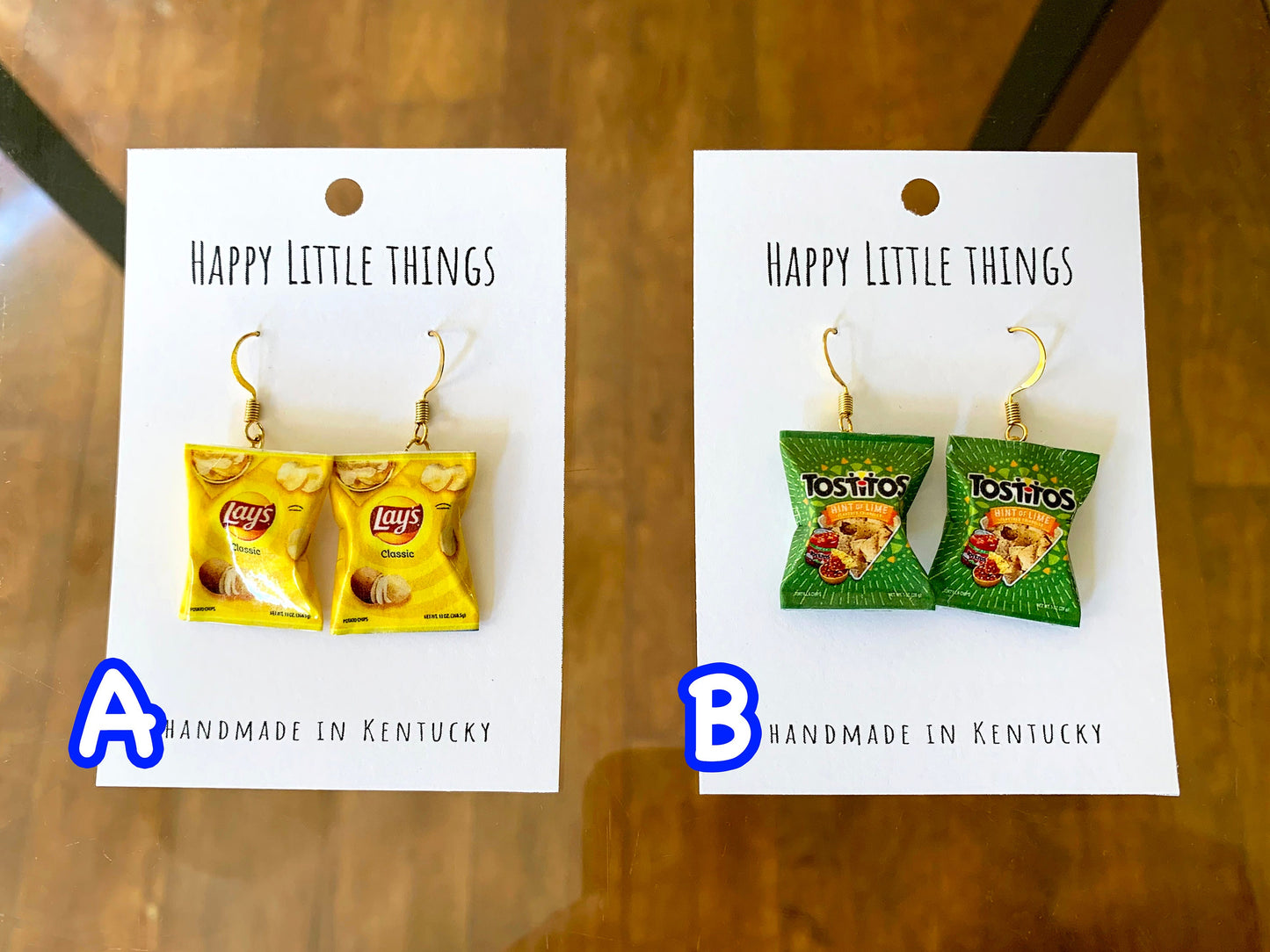 Mini Chip Bag Drop Earrings/Snack Bag Earrings/Food Earrings/Fun Gift for Her/Handmade Miniature Earrings/18K Gold Plated/Free Gift Box
