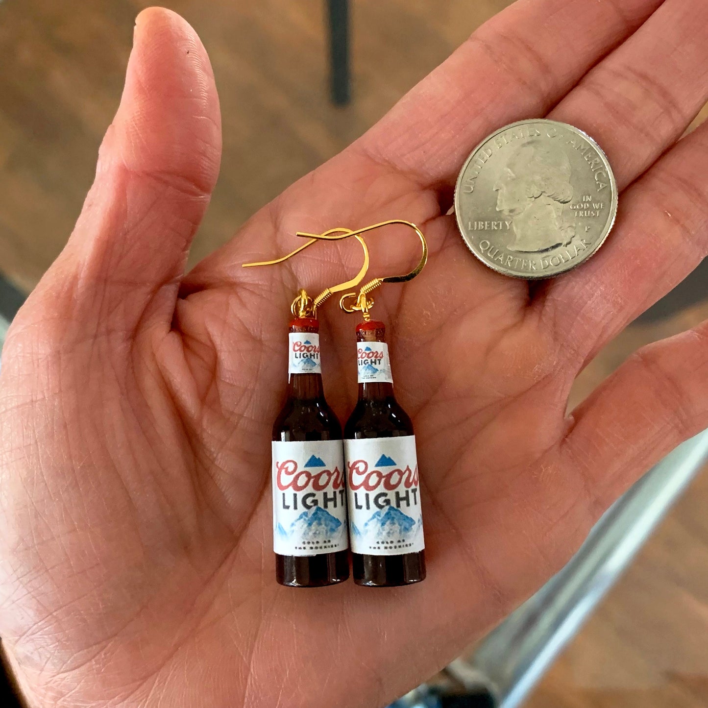Light Beer Bottle Earrings/Beer Bottle Drop Earrings/Drink Earrings/Fun Accessories/Beer Lover Gift for Her/18K Gold Plated/Free Gift Box