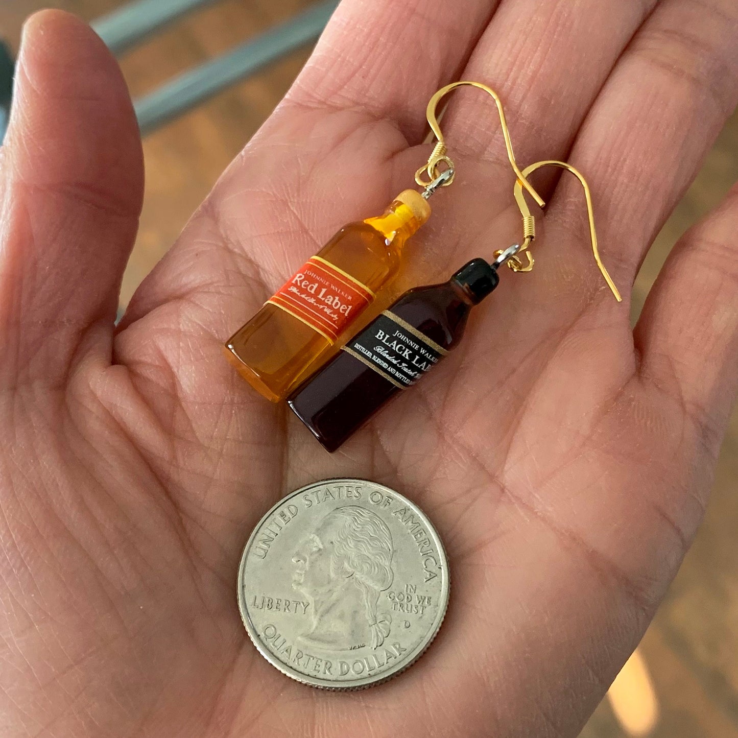Whisky Bottle Earrings/Alcohol Bottle Accessories/Liquor Earrings/Whisky Lover Gift for Her/Fun Earrings/18K Gold Plated/Free Gift Box