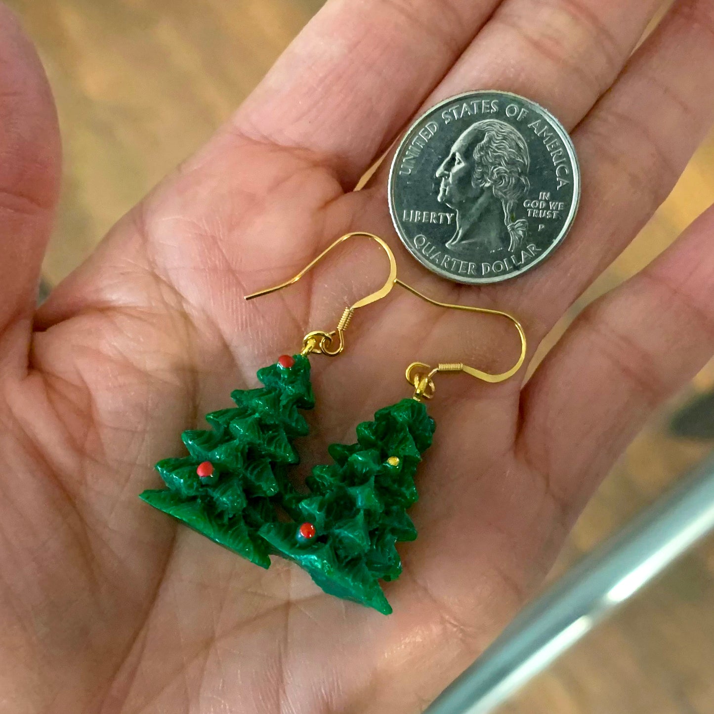 Christmas Tree Earrings/Christmas Accessories/Miniature Earrings/Tree Earrings/Fun Holiday Gift for Her/18K Gold Plated/Free Gift Box