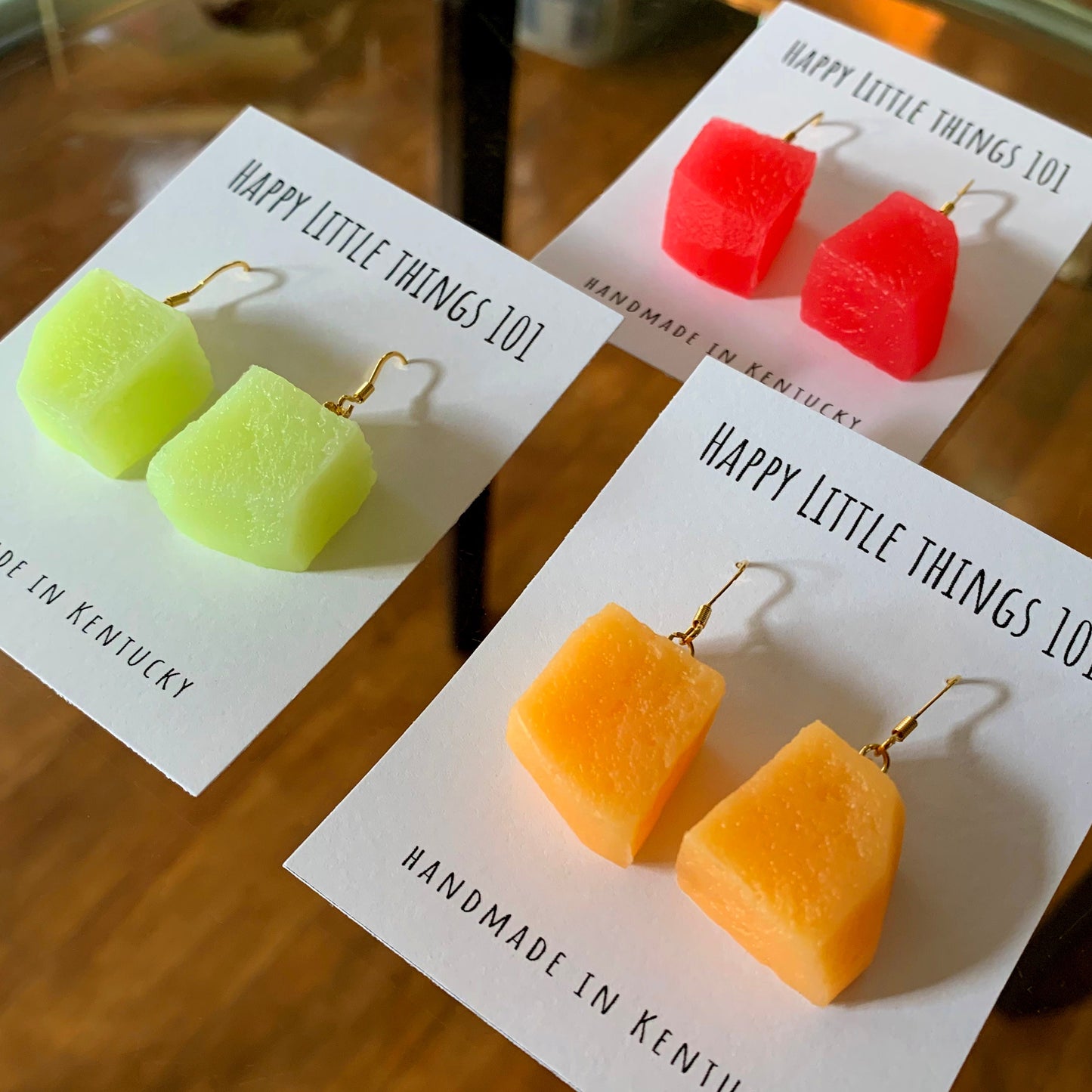 Cantaloupe Chunk Earrings/Honeydew Chunk Earrings/Watermelon Chunk Earrings/Fruit Accessories/Fun Earrings/18K Gold Plated/Free Gift Box