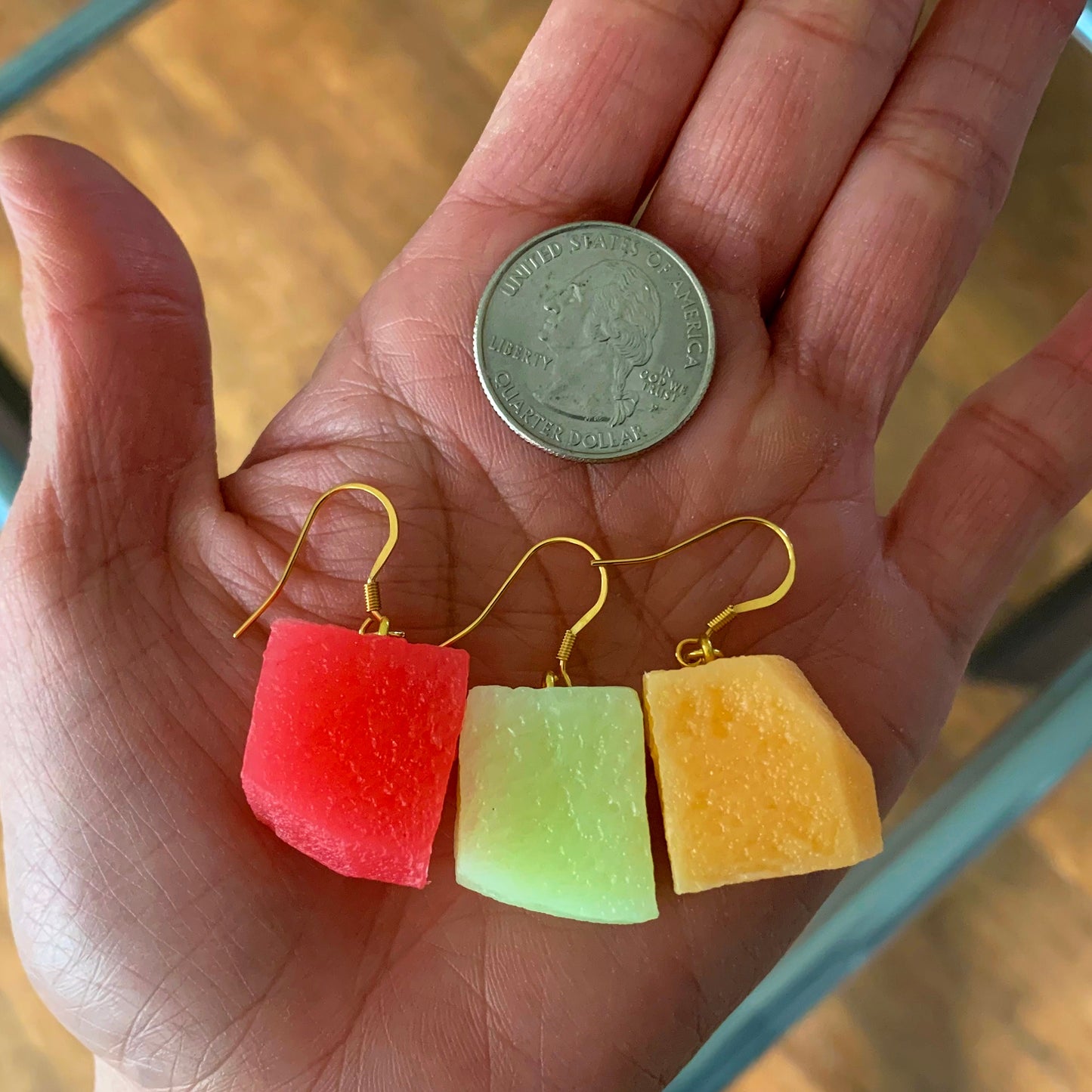 Cantaloupe Chunk Earrings/Honeydew Chunk Earrings/Watermelon Chunk Earrings/Fruit Accessories/Fun Earrings/18K Gold Plated/Free Gift Box