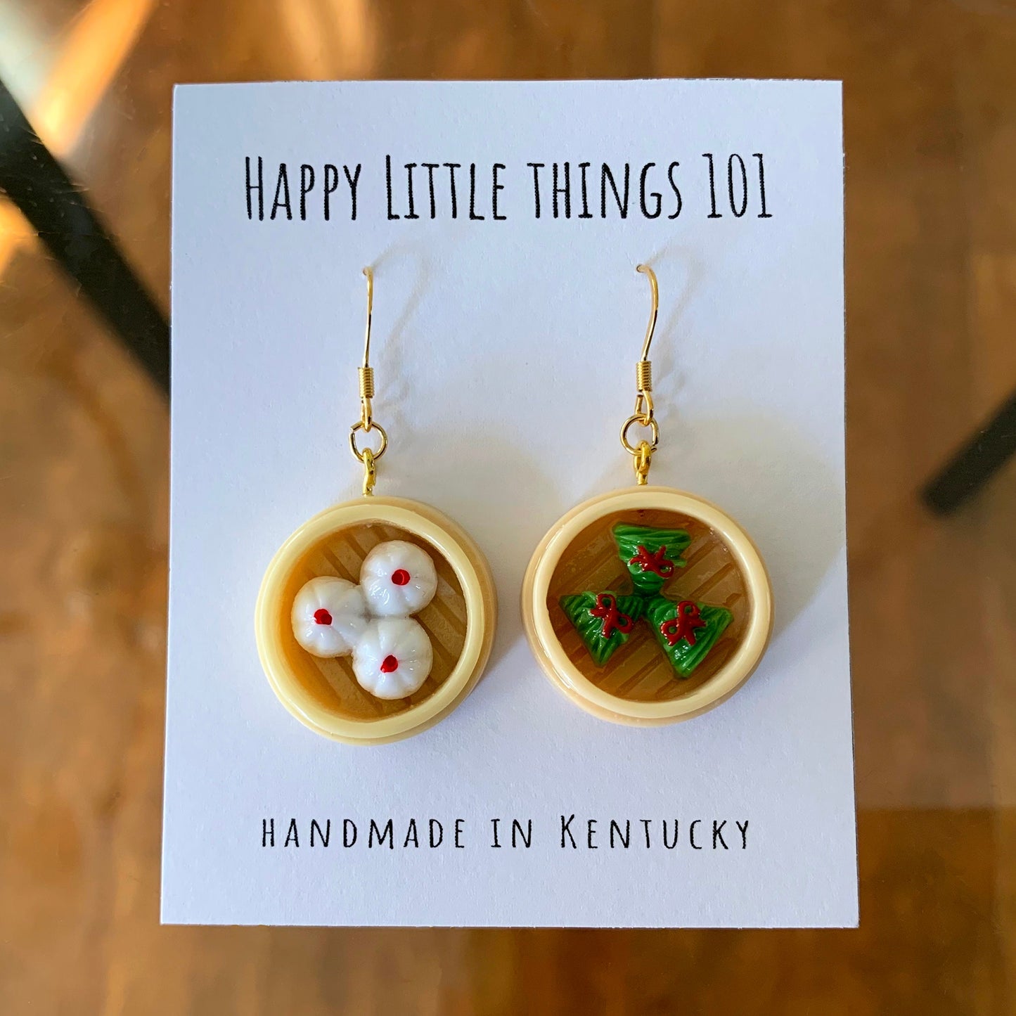 Miniature Dim Sum Earrings/Food Accessories/Steam Bun Earrings/Lotus Leaf Wrap Earrings/Fun Gift for Her/18K Gold Plated/Free Gift Box