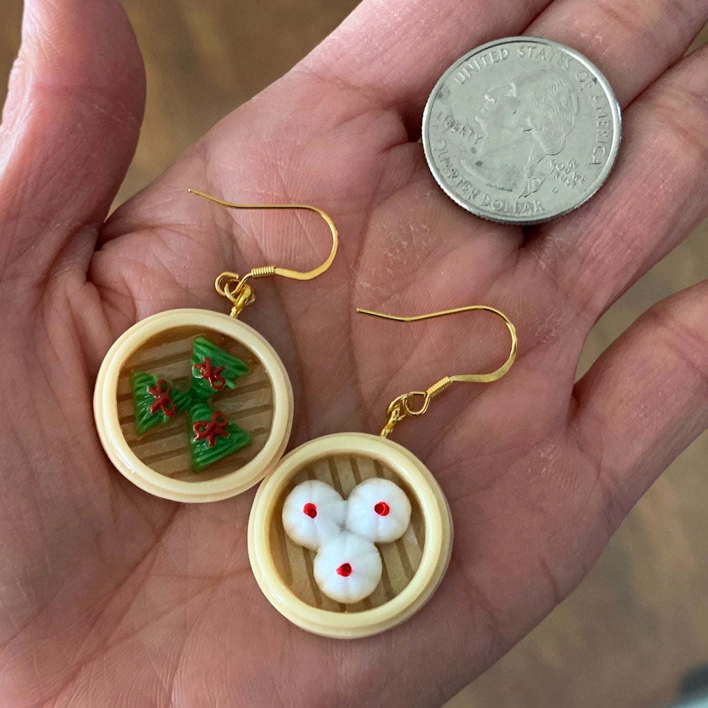 Miniature Dim Sum Earrings/Food Accessories/Steam Bun Earrings/Lotus Leaf Wrap Earrings/Fun Gift for Her/18K Gold Plated/Free Gift Box