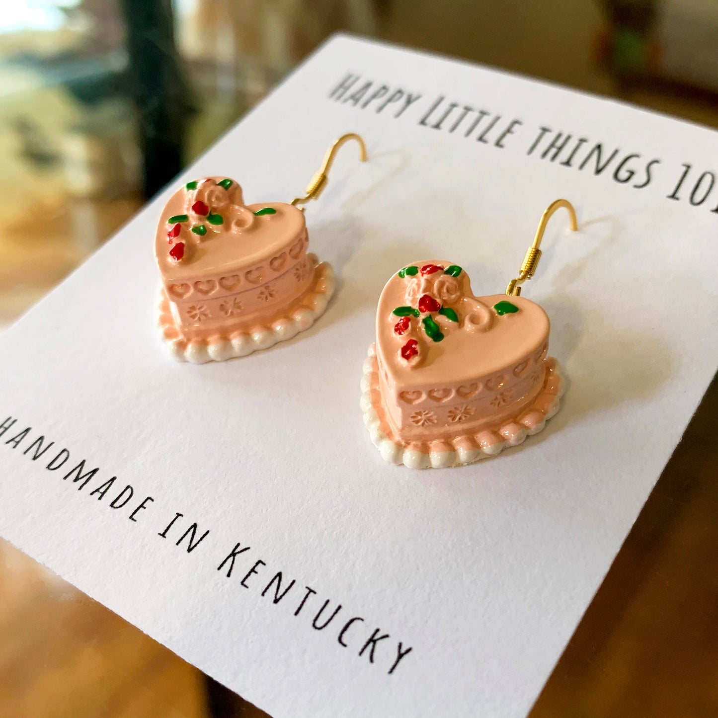 Heart Shaped Cake Earrings/Valentines Day Gift for Her/Pink Cake Earrings/Cute & Fun Earrings/Cake Lover Gifts/18K Gold Plated/Free Gift Box
