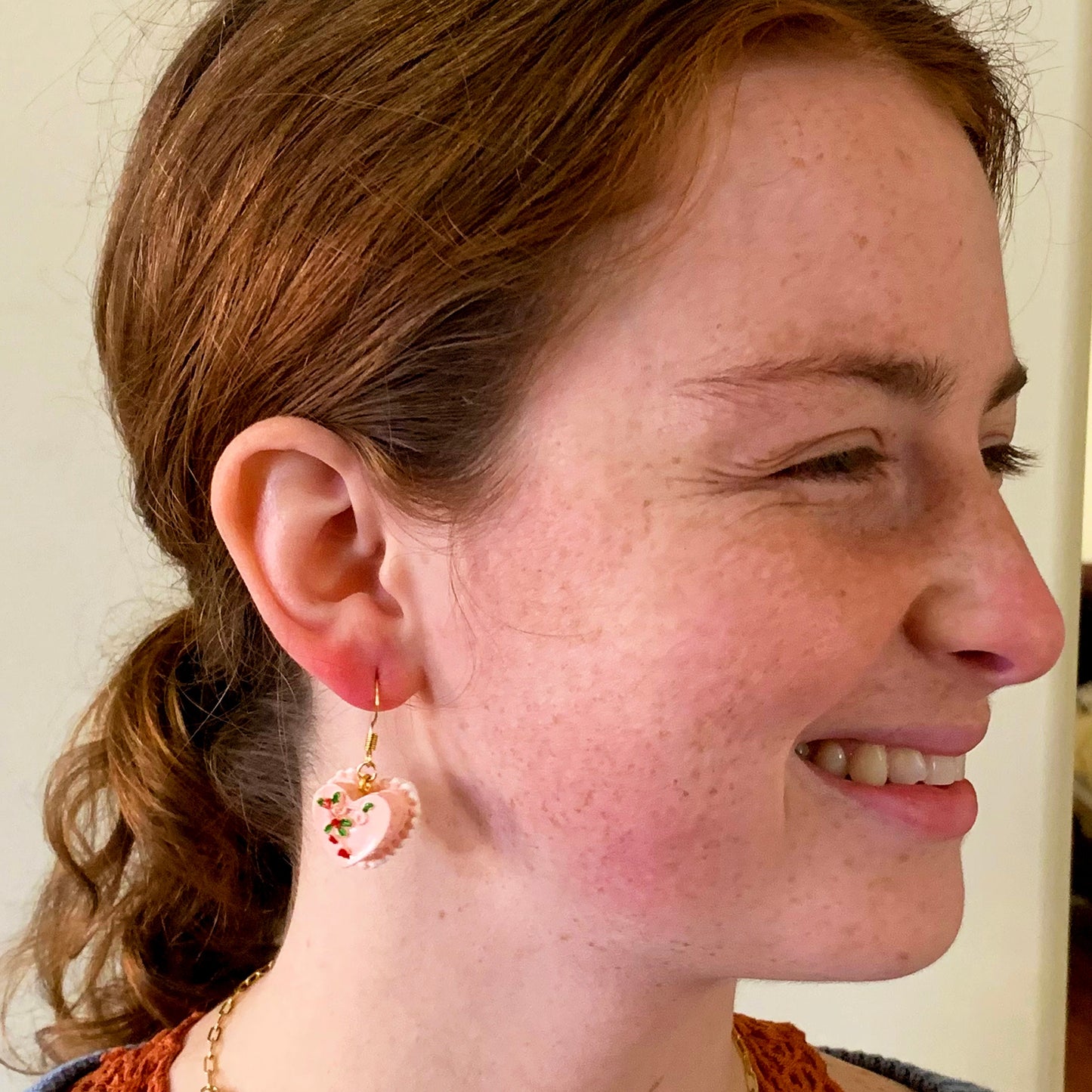 Heart Shaped Cake Earrings/Valentines Day Gift for Her/Pink Cake Earrings/Cute & Fun Earrings/Cake Lover Gifts/18K Gold Plated/Free Gift Box
