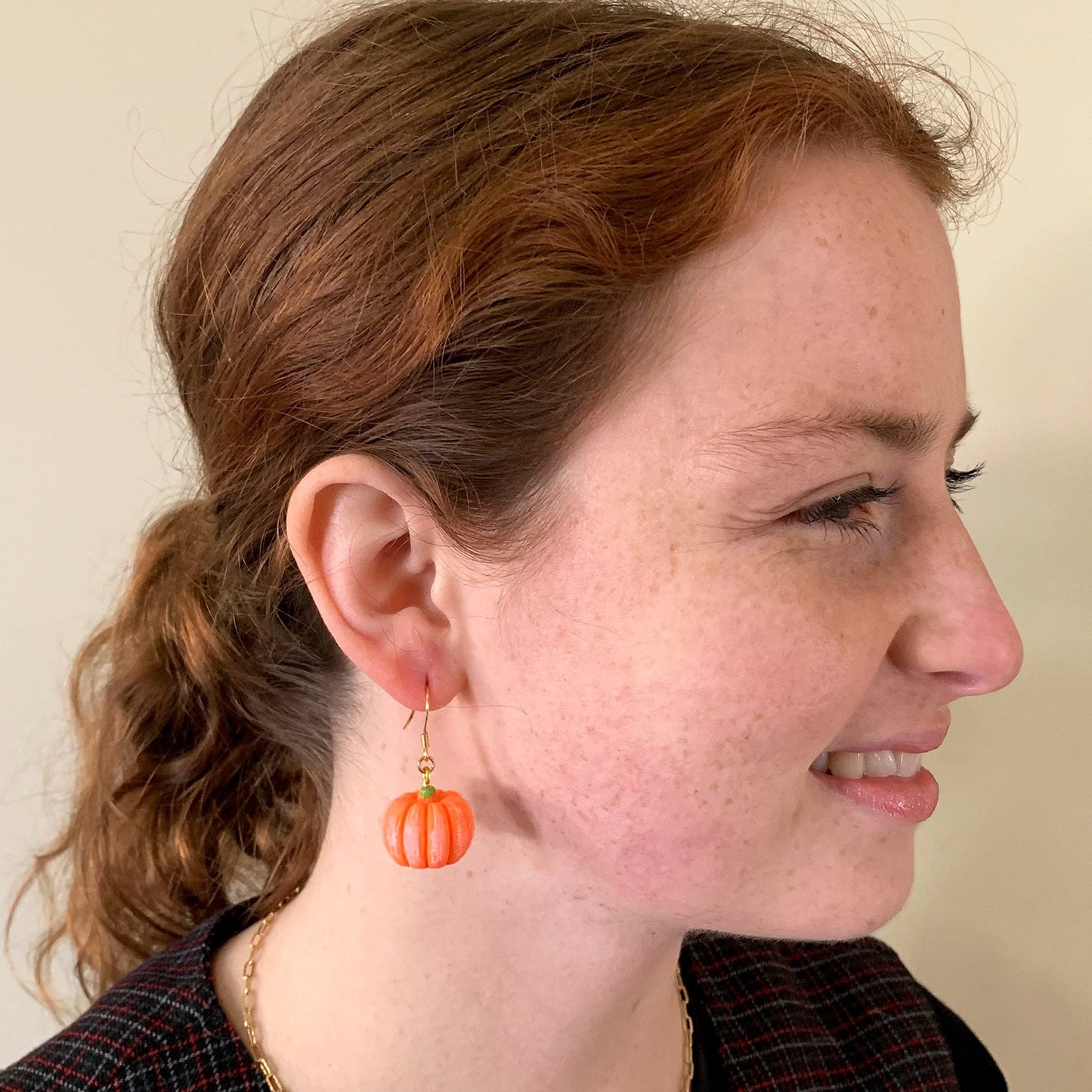 Pumpkin Drop Earrings/Faux Sugar Pumpkin Candy Earrings/3D Pumpkin Shaped Earrings/Cute & Fun Gift for Her/18K Gold Plated/Free Gift