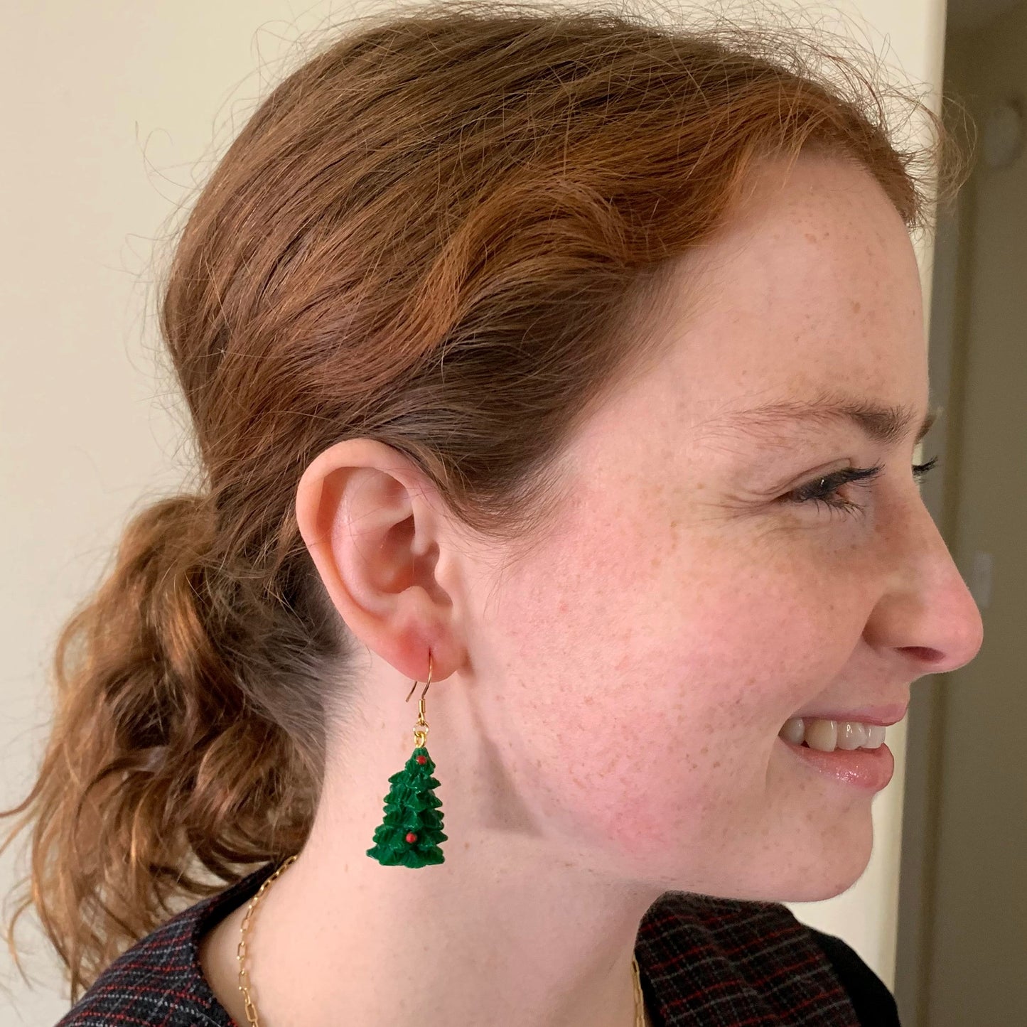 Christmas Tree Earrings/Christmas Accessories/Miniature Earrings/Tree Earrings/Fun Holiday Gift for Her/18K Gold Plated/Free Gift Box