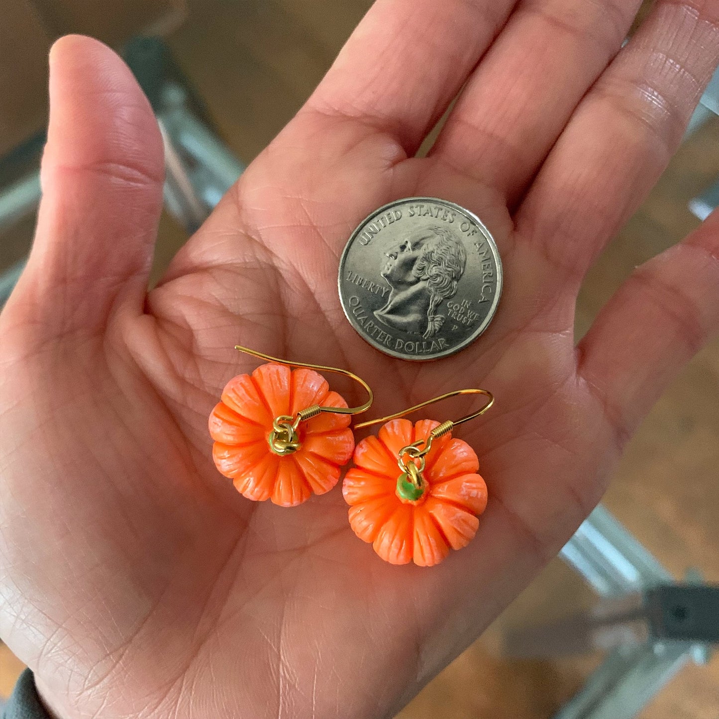Pumpkin Drop Earrings/Faux Sugar Pumpkin Candy Earrings/3D Pumpkin Shaped Earrings/Cute & Fun Gift for Her/18K Gold Plated/Free Gift
