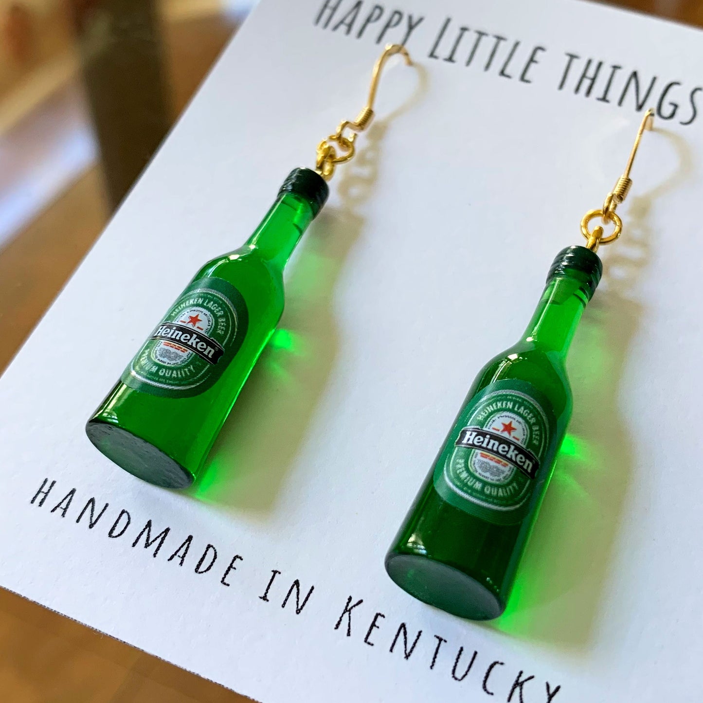 Miniature Beer Bottle Earrings, Beer Lover Gift, Fun Gifts for Her, Green Beer Bottle Earrings, 18K Gold Plated Earrings, Free Gift Box