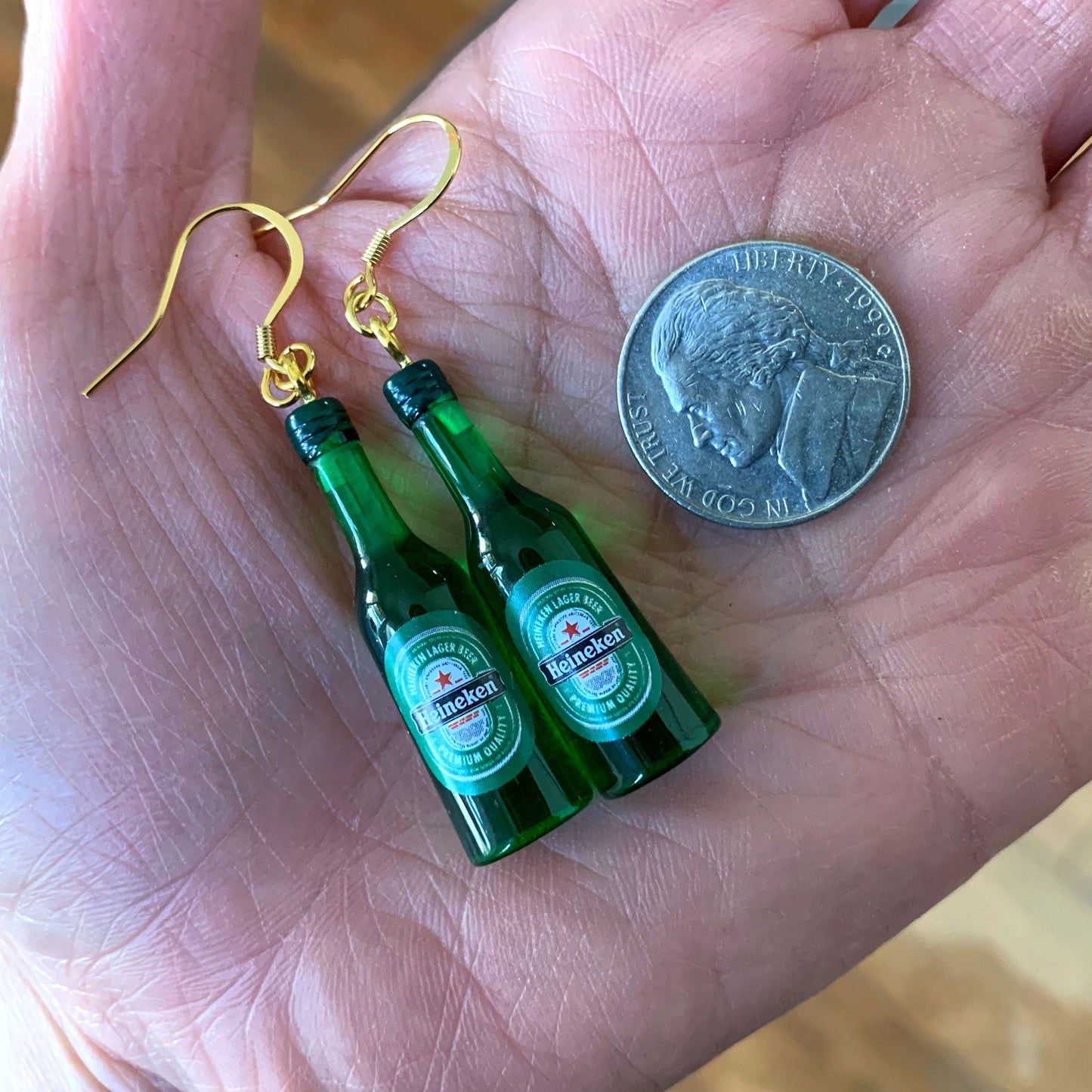 Miniature Beer Bottle Earrings, Beer Lover Gift, Fun Gifts for Her, Green Beer Bottle Earrings, 18K Gold Plated Earrings, Free Gift Box
