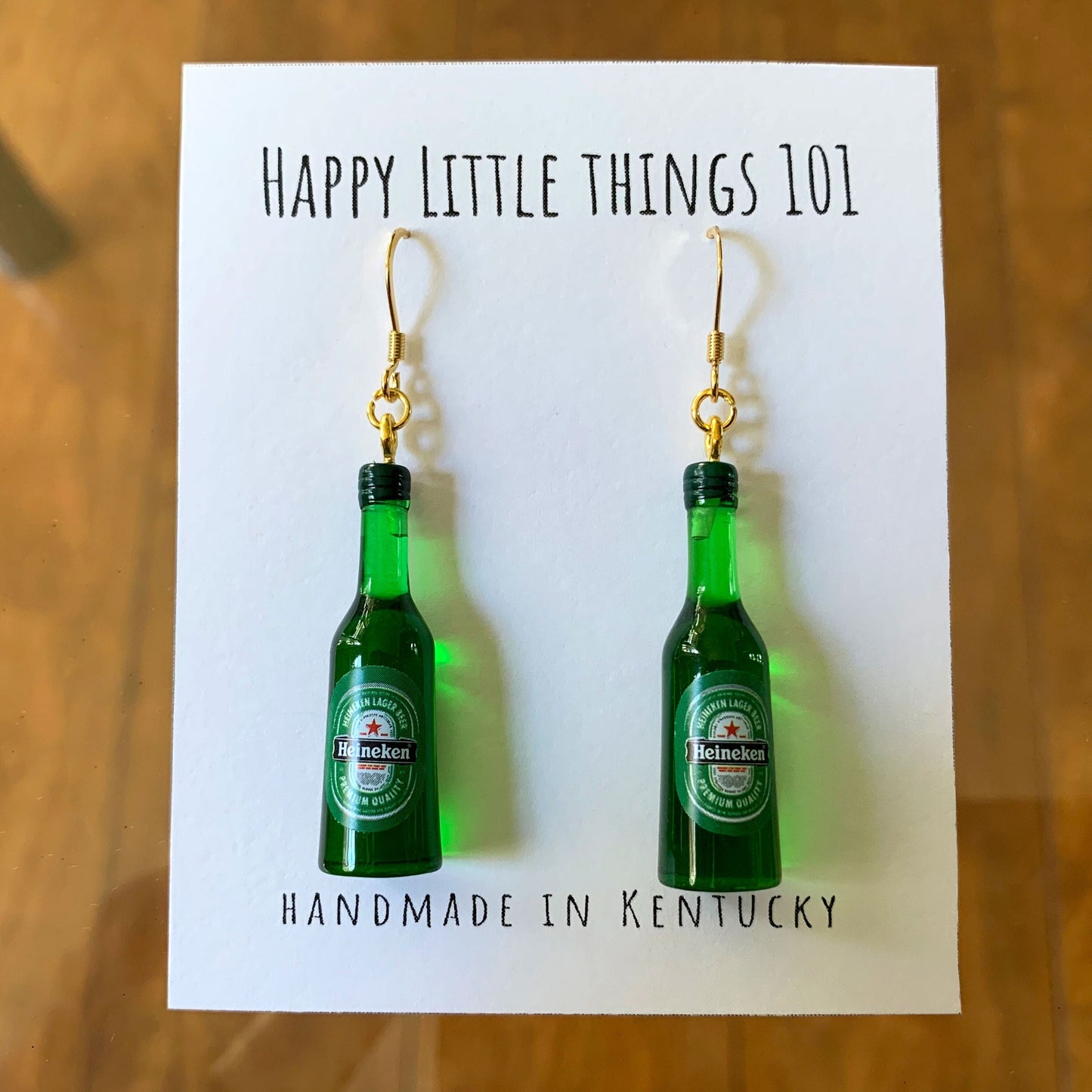 Miniature Beer Bottle Earrings, Beer Lover Gift, Fun Gifts for Her, Green Beer Bottle Earrings, 18K Gold Plated Earrings, Free Gift Box
