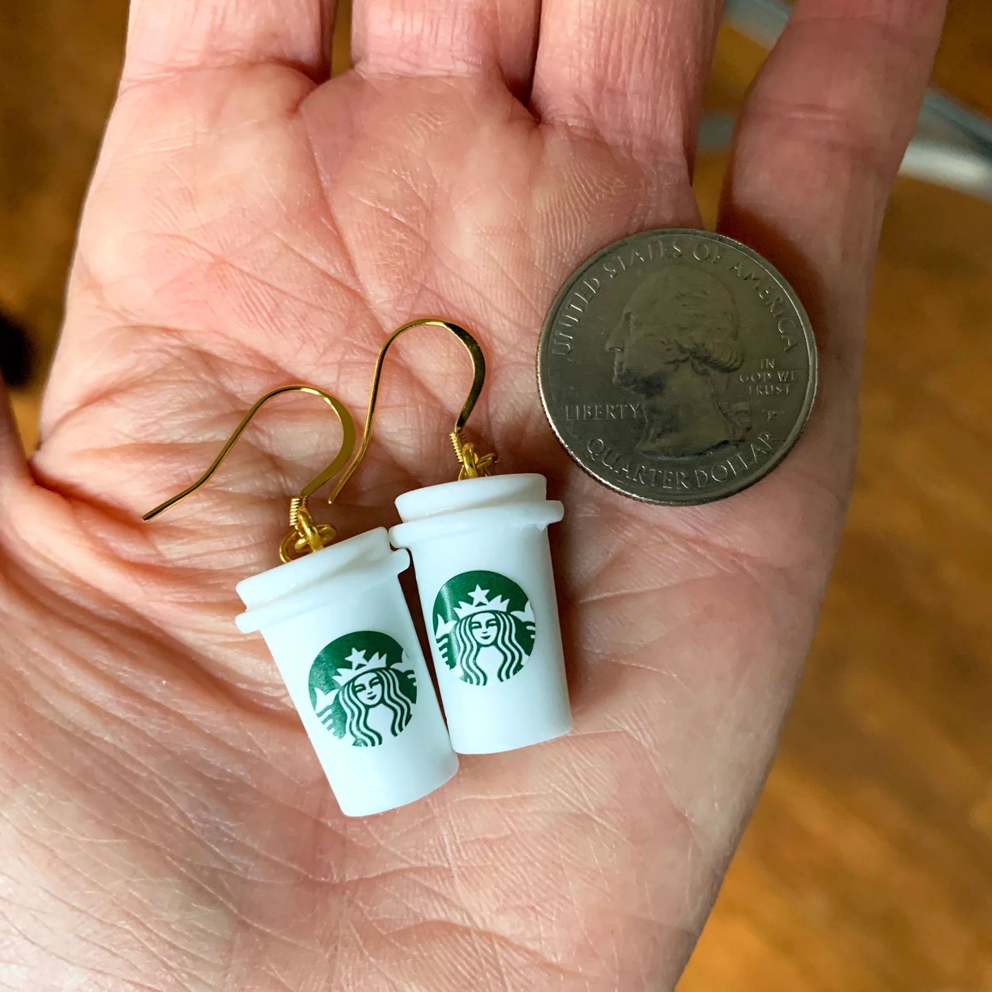Coffee To-Go Cup Earrings/White Coffee Cup Earrings/Miniature Coffee Cup/Holiday Gift for Her/18K Gold Plated/Free Gift
