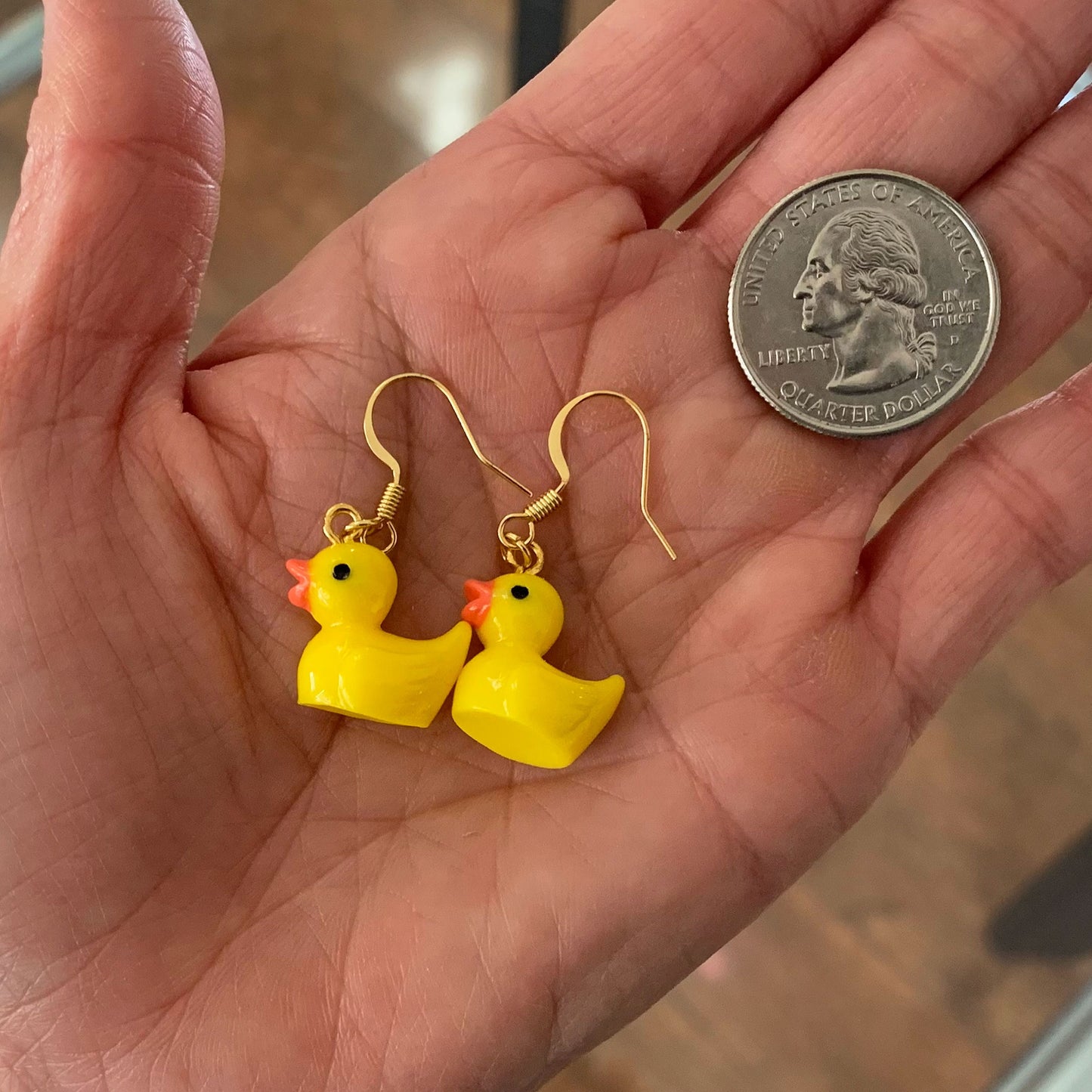 Yellow Duckling Earrings/Duck Drop Earrings/Funny Earrings for Her/Miniature Drop Earrings/Free Gift Box
