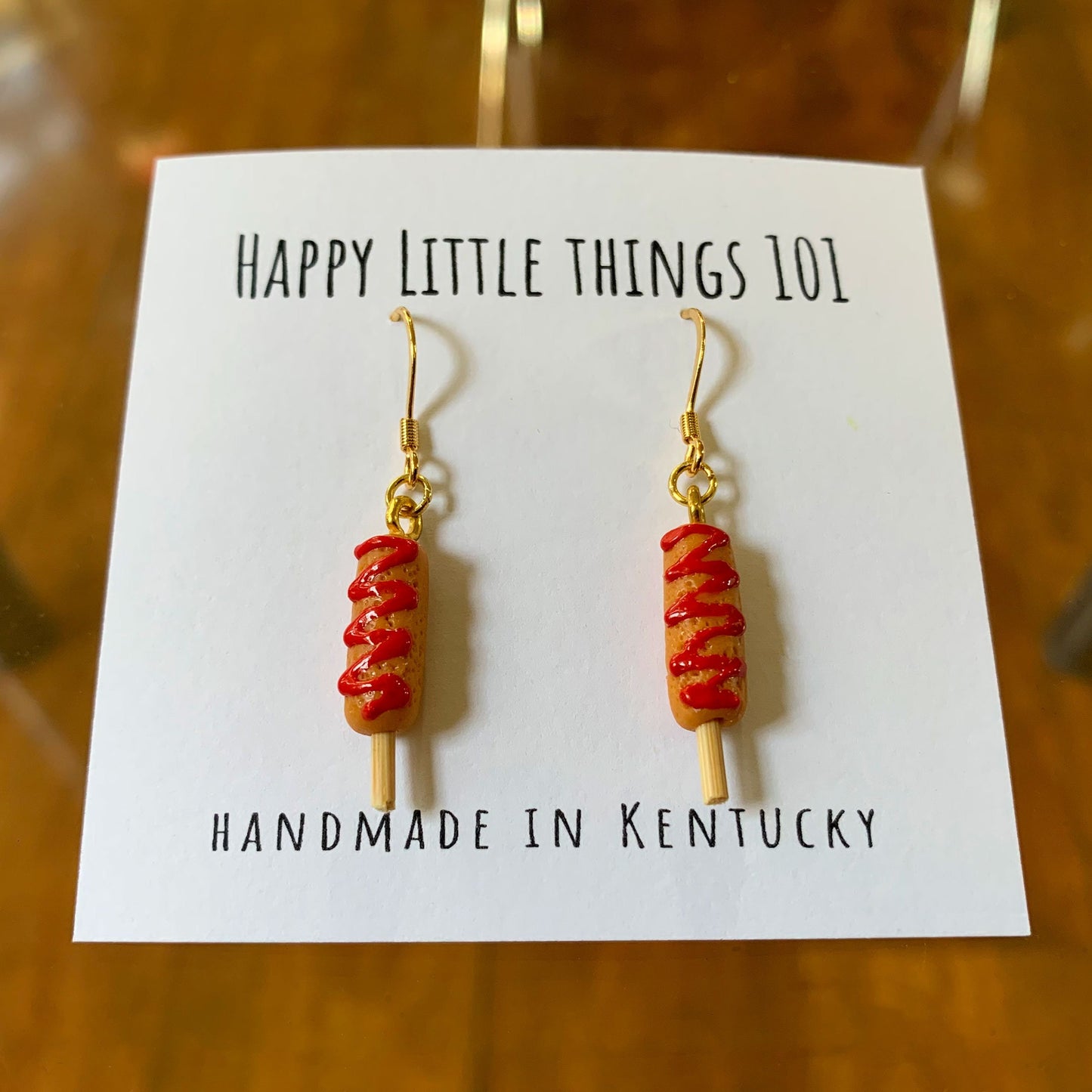 Corn Dog Drop Earrings/Food Earrings/Miniature Earrings/Funny Dangle Earrings/Corn Dog Lover Gifts/18K Gold Plated/Free Gift/Free Gift Box