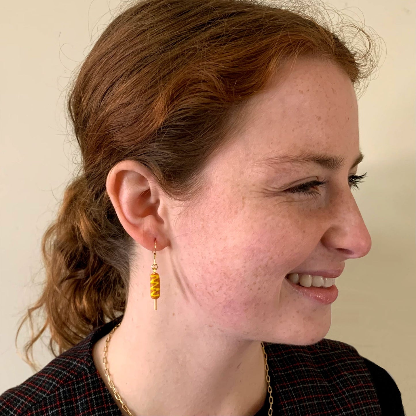 Corn Dog Drop Earrings/Food Earrings/Miniature Earrings/Funny Dangle Earrings/Corn Dog Lover Gifts/18K Gold Plated/Free Gift/Free Gift Box
