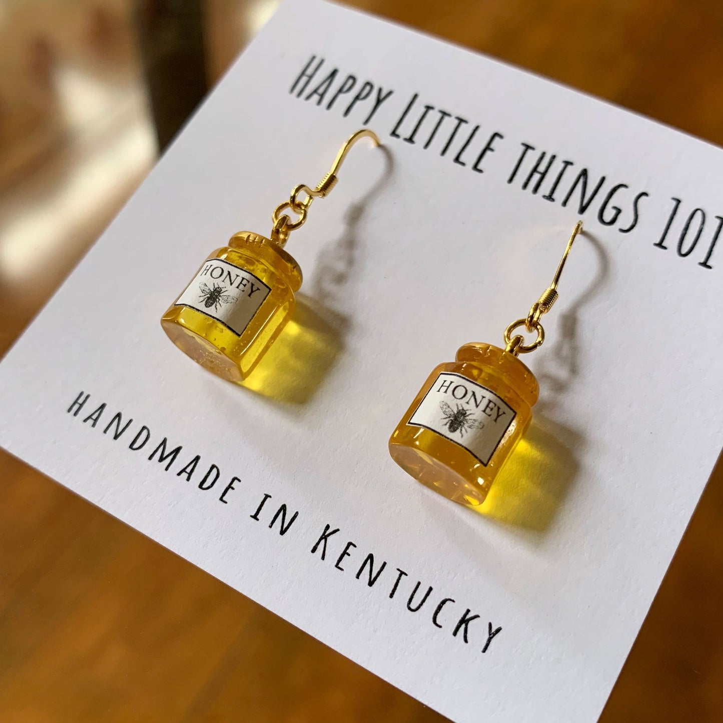 Honey Jar Drop Earrings/Faux Gold Honey Jar Earrings/Miniature Earrings/Food Accessories/Honey Lover Gift for Her/Gold Plated/Free Gift Box