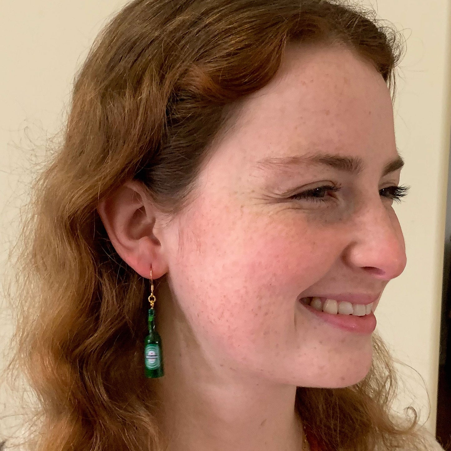 Miniature Beer Bottle Earrings, Beer Lover Gift, Fun Gifts for Her, Green Beer Bottle Earrings, 18K Gold Plated Earrings, Free Gift Box