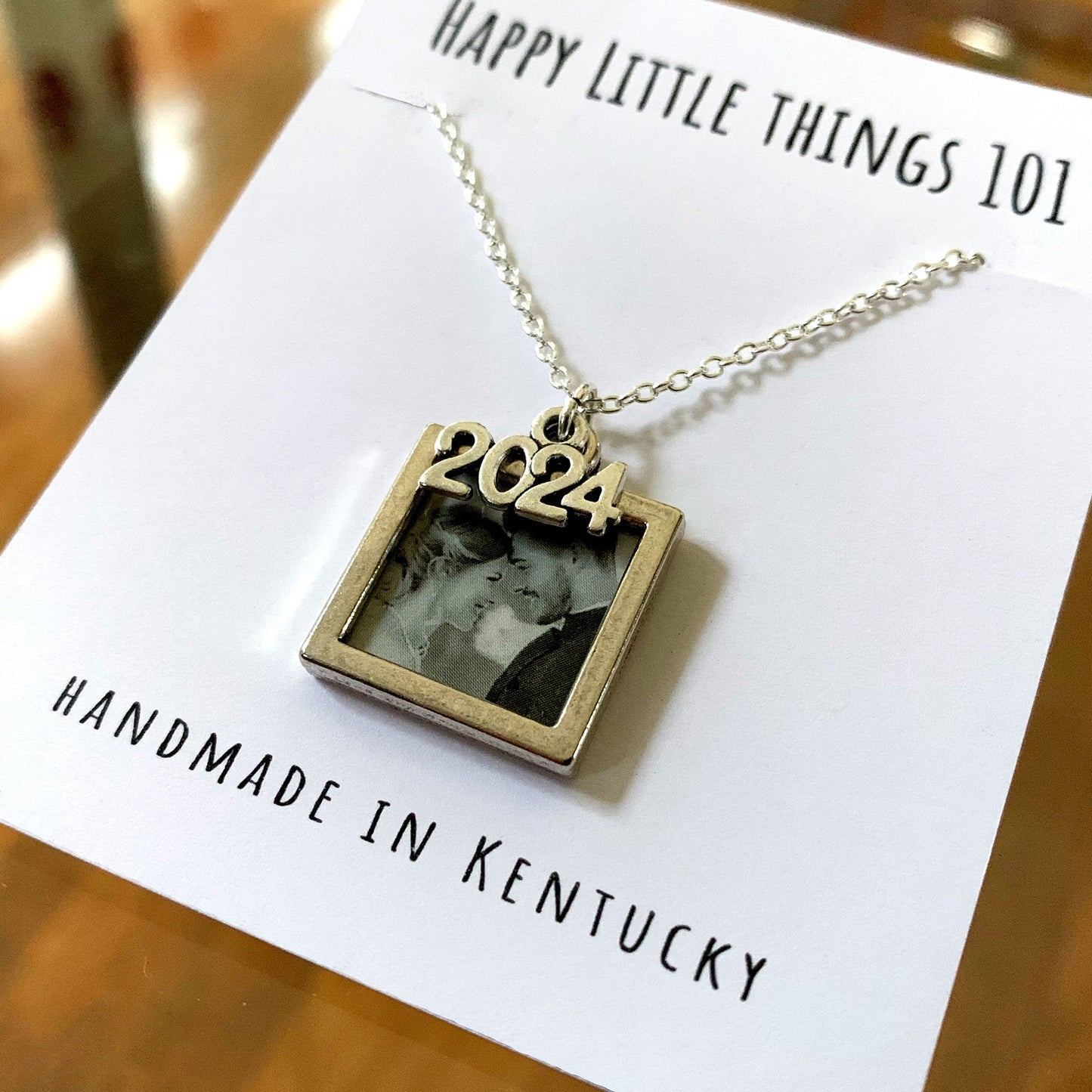 Personalized Silver Necklace/Custom Photo Necklace/Silver Frame Charm/Gift for Wedding & Graduation/One Size 18 inch Necklace/Free Gift Box