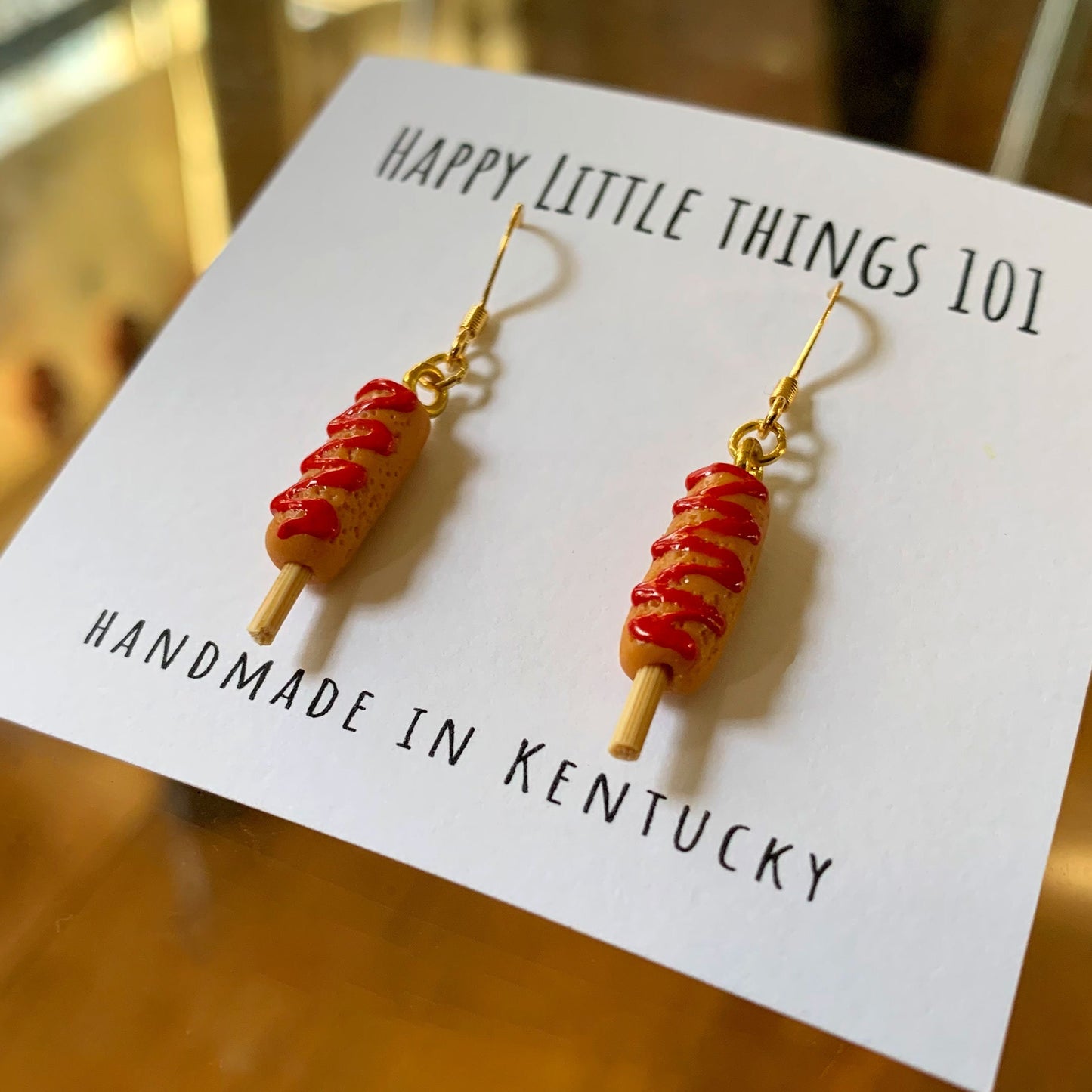 Corn Dog Drop Earrings/Food Earrings/Miniature Earrings/Funny Dangle Earrings/Corn Dog Lover Gifts/18K Gold Plated/Free Gift/Free Gift Box