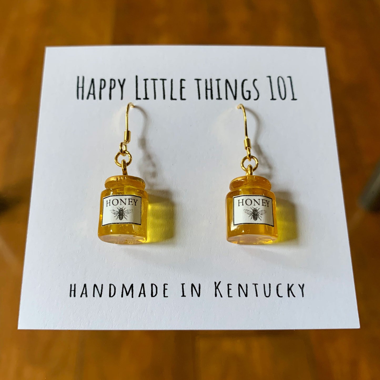 Honey Jar Drop Earrings/Faux Gold Honey Jar Earrings/Miniature Earrings/Food Accessories/Honey Lover Gift for Her/Gold Plated/Free Gift Box