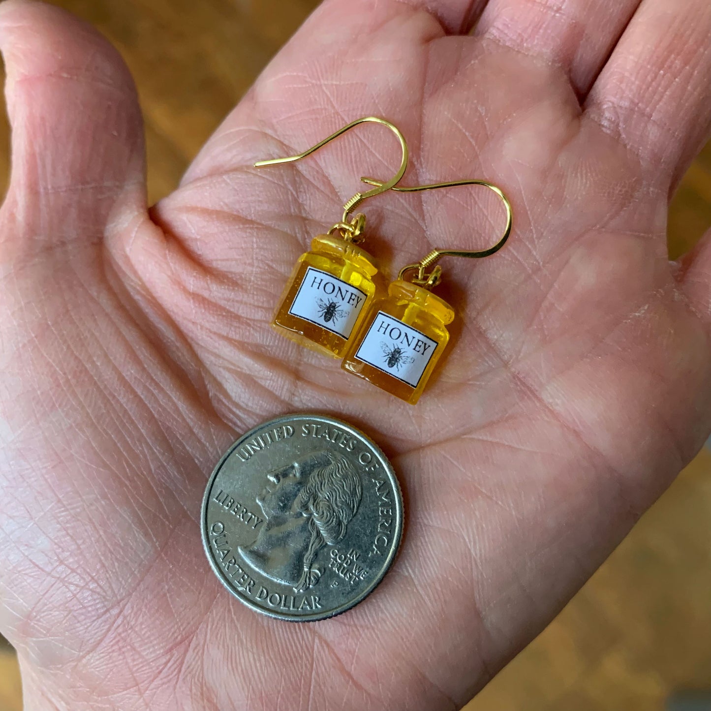 Honey Jar Drop Earrings/Faux Gold Honey Jar Earrings/Miniature Earrings/Food Accessories/Honey Lover Gift for Her/Gold Plated/Free Gift Box