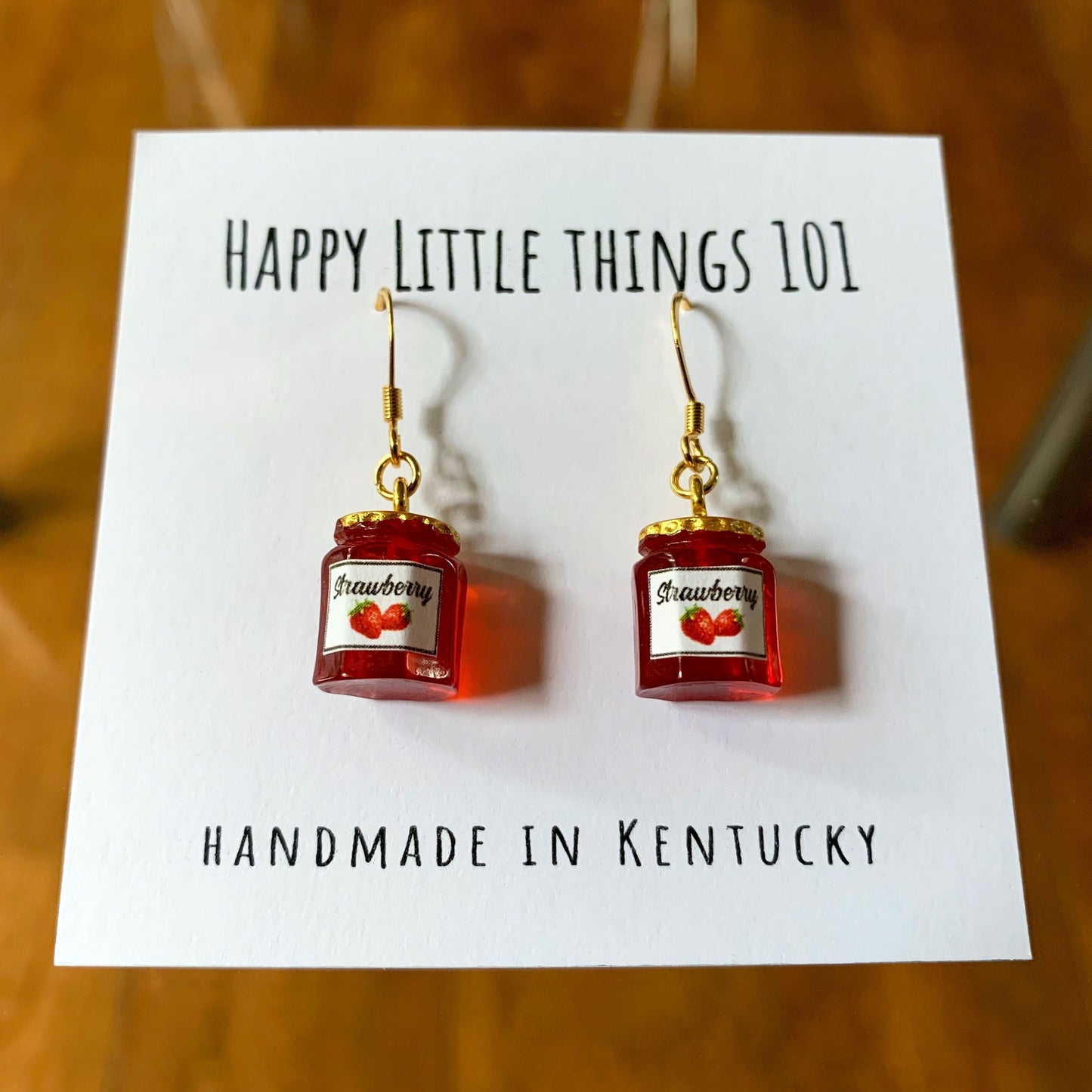 Strawberry Jam Jar Drop Earrings/Faux Jam Earrings/Food Accessories/Strawberry Jam Lover Gift for Her/Gold Plated/Free Gift Box
