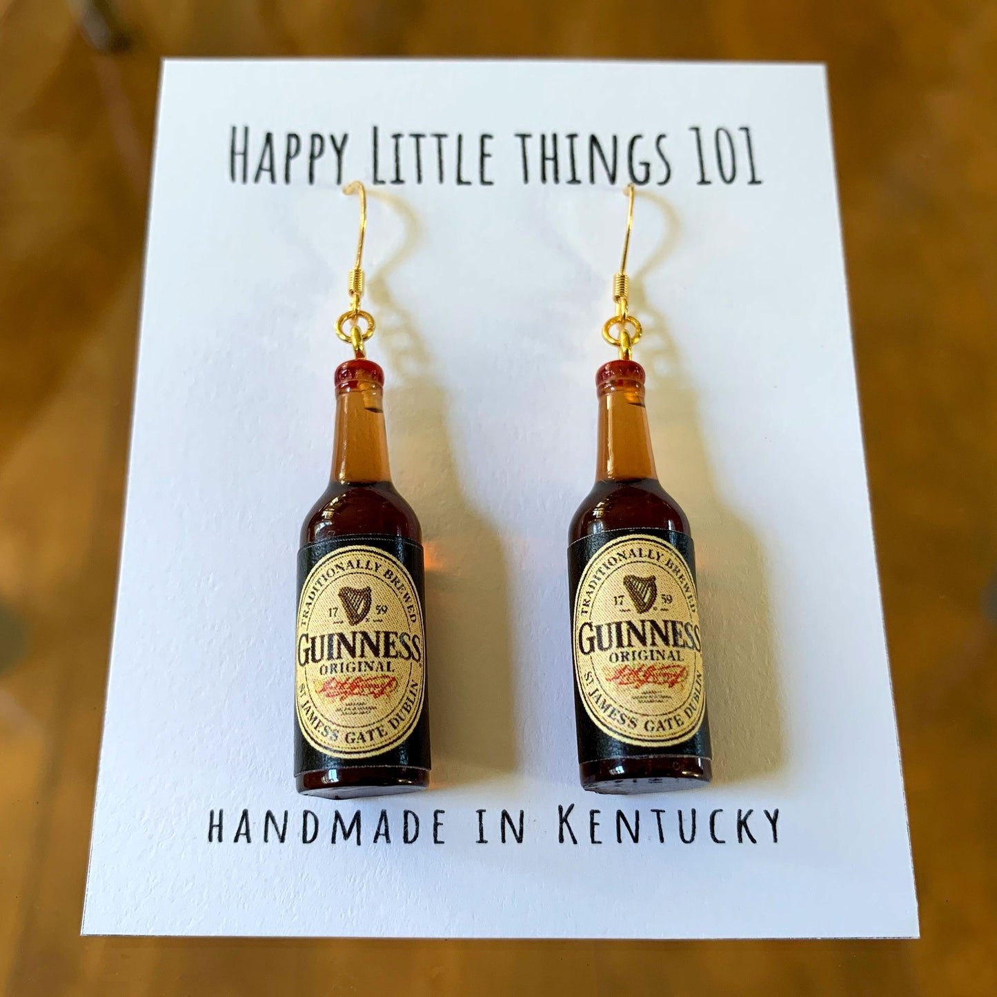 Guinness Beer Bottle Earrings/Miniature Beer Earrings/Drink Earrings/Fun Earrings/Beer Lover Gift for Her/18K Gold Plated/Free Gift Box