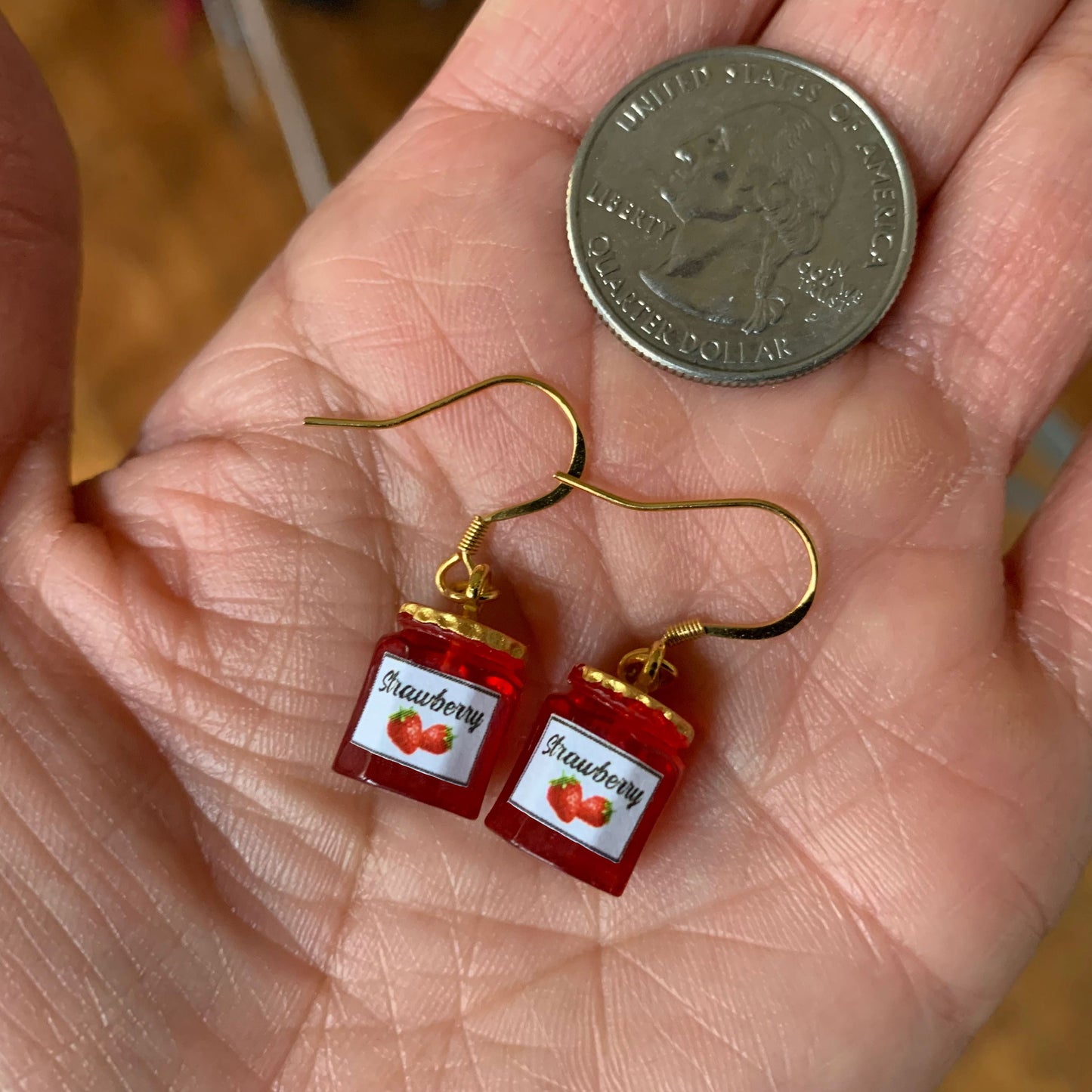 Strawberry Jam Jar Drop Earrings/Faux Jam Earrings/Food Accessories/Strawberry Jam Lover Gift for Her/Gold Plated/Free Gift Box