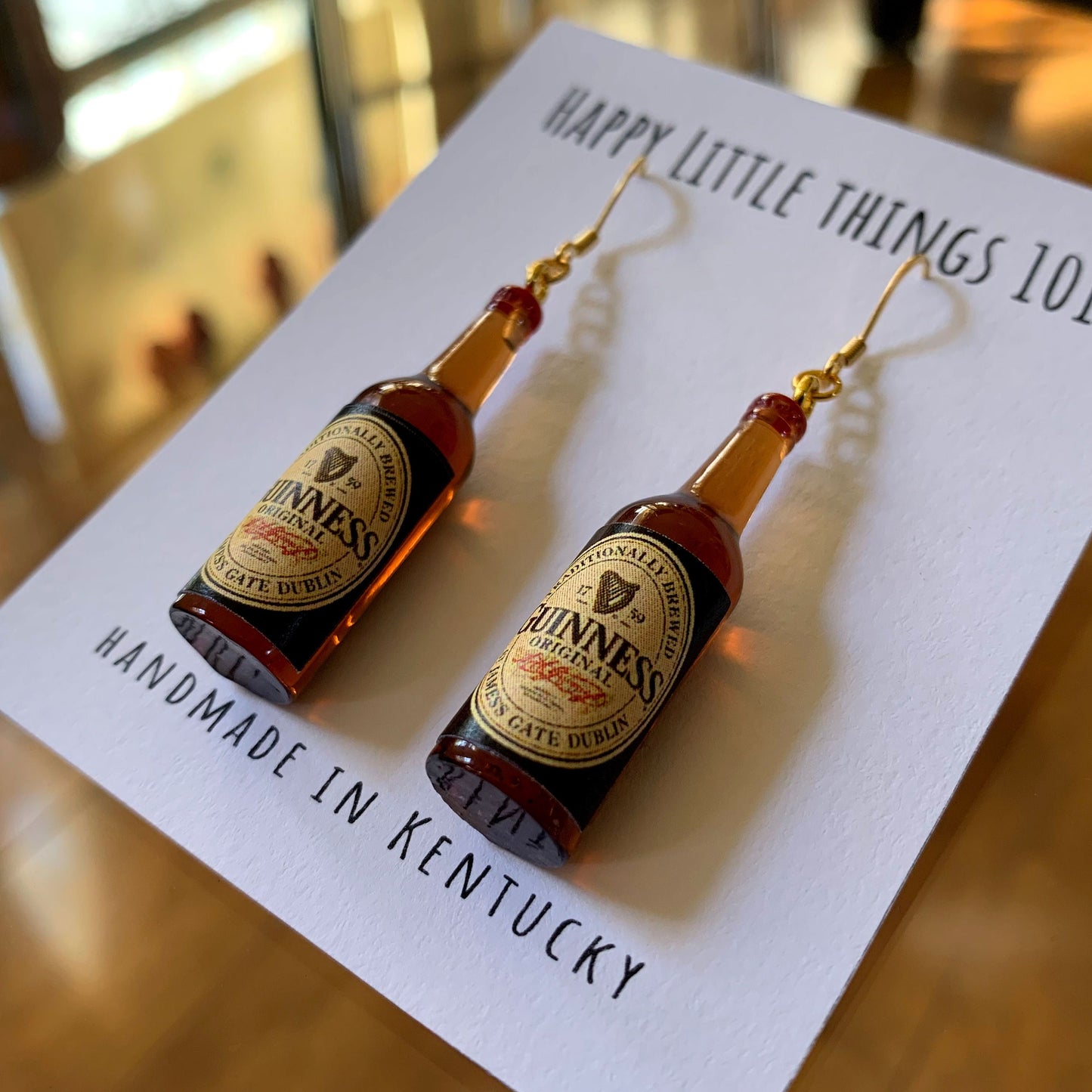 Guinness Beer Bottle Earrings/Miniature Beer Earrings/Drink Earrings/Fun Earrings/Beer Lover Gift for Her/18K Gold Plated/Free Gift Box