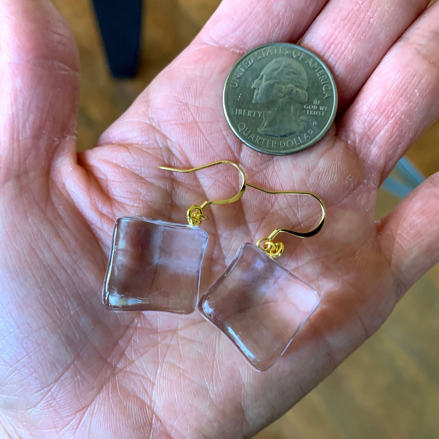 Ice Cube Drop Earrings, Cristal Ice Earrings, Faux Ice Cube Jewelry, 18K Gold Plated Hooks, Free Gift